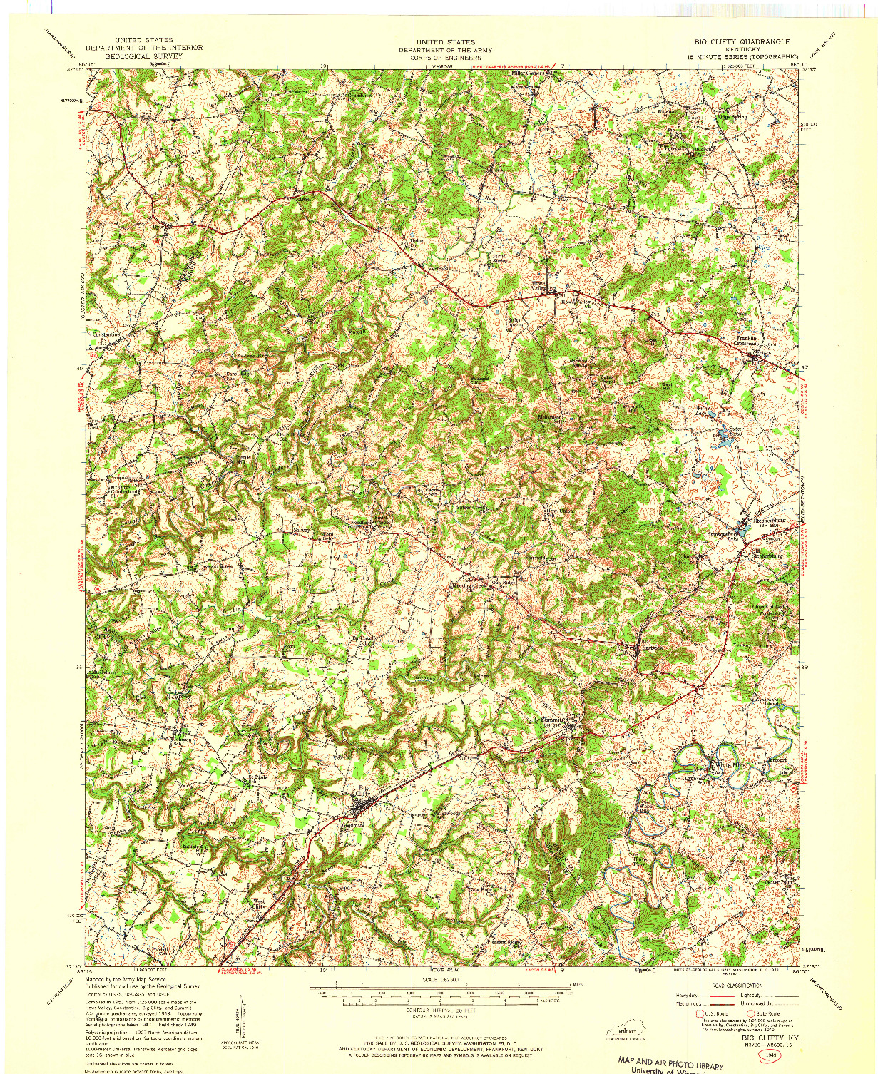 USGS 1:62500-SCALE QUADRANGLE FOR BIG CLIFTY, KY 1949