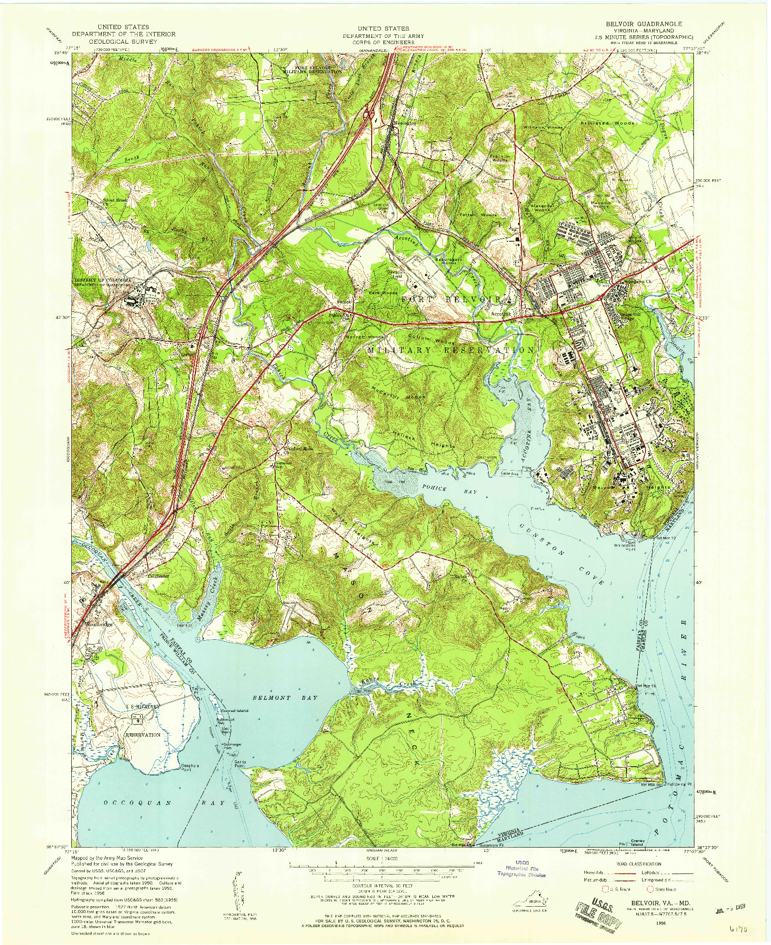 USGS 1:24000-SCALE QUADRANGLE FOR BELVOIR, VA 1956