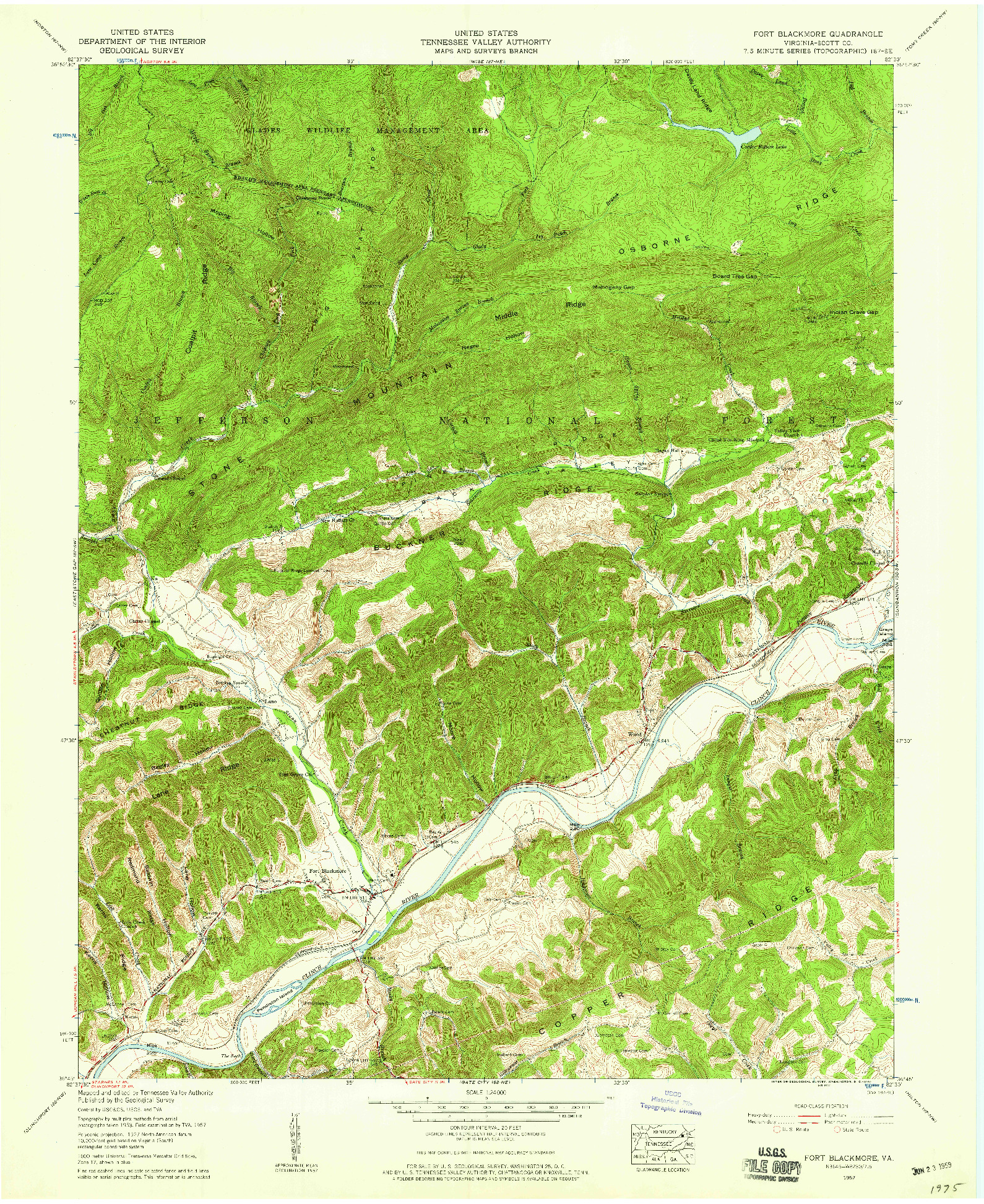 USGS 1:24000-SCALE QUADRANGLE FOR FORT BLACKMORE, VA 1957