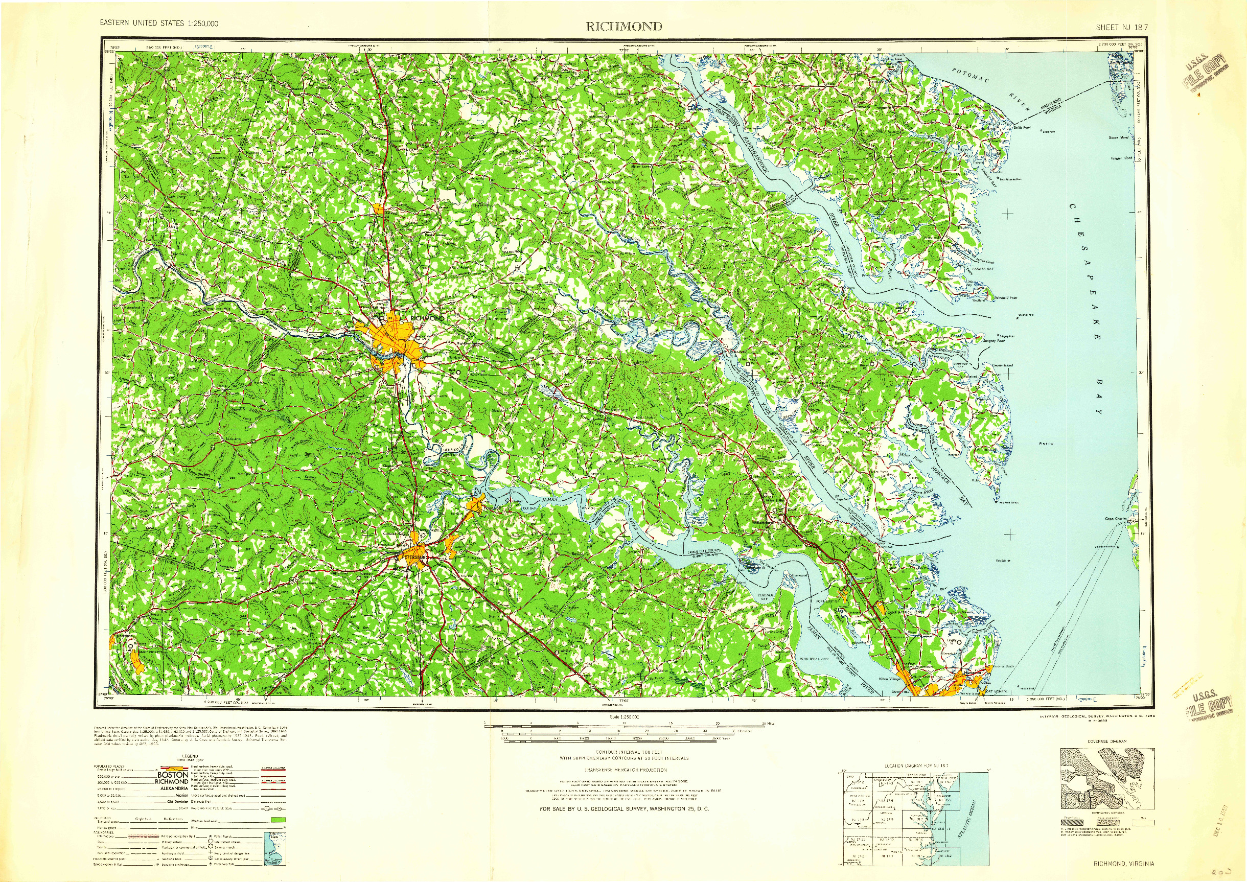 USGS 1:250000-SCALE QUADRANGLE FOR RICHMOND, VA 1959