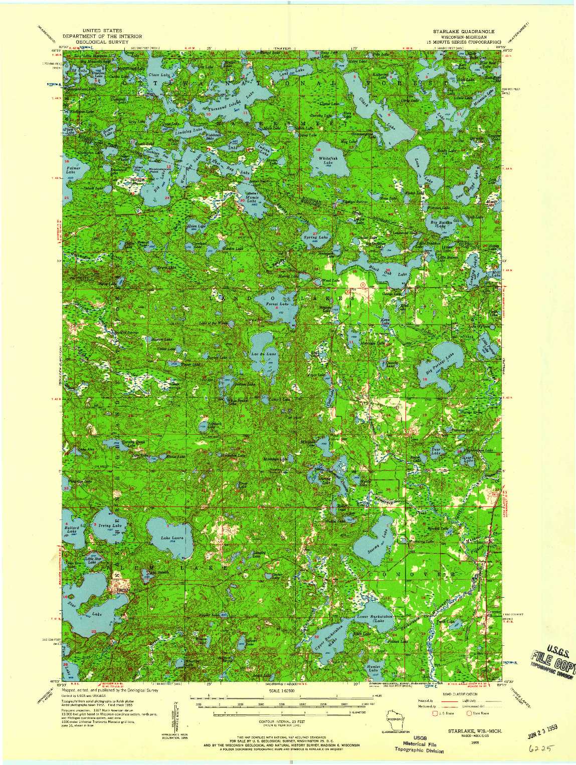 USGS 1:62500-SCALE QUADRANGLE FOR STARLAKE, WI 1955