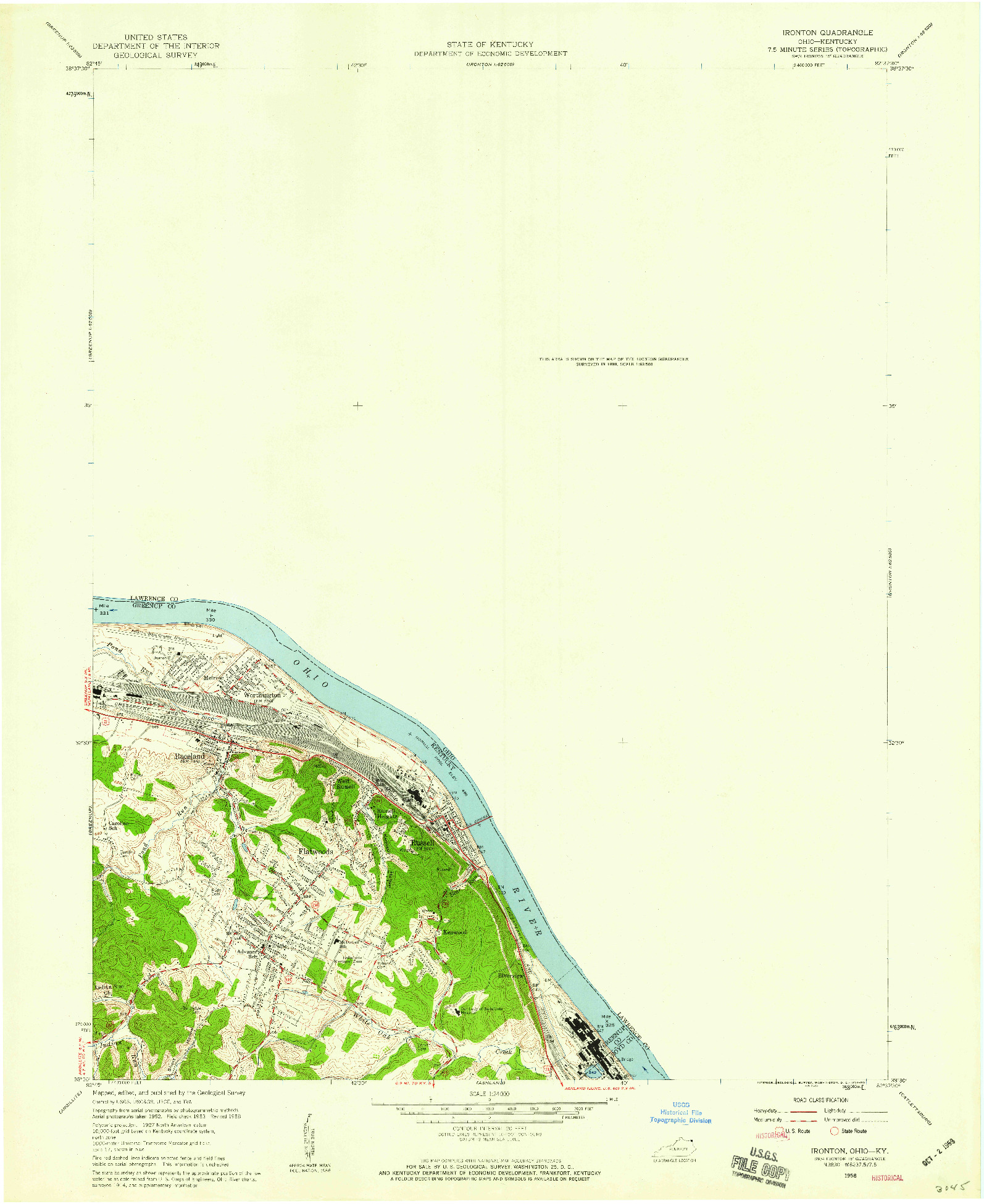 USGS 1:24000-SCALE QUADRANGLE FOR IRONTON, OH 1958