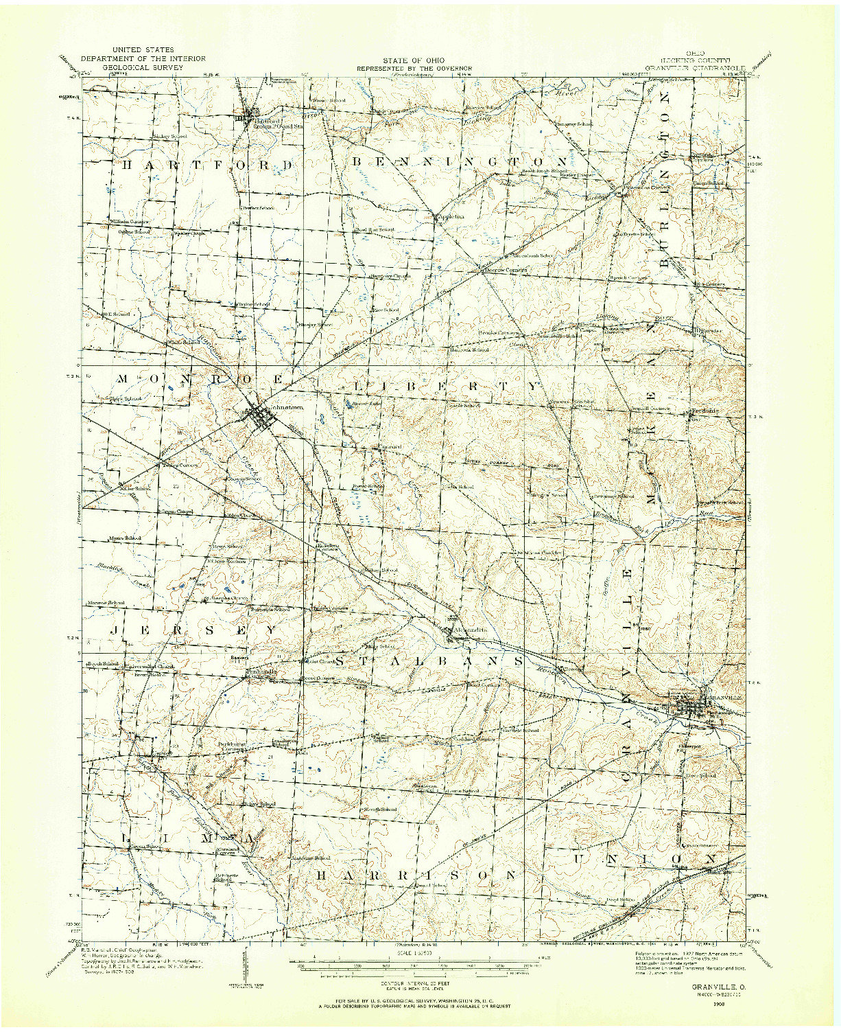 USGS 1:62500-SCALE QUADRANGLE FOR GRANVILLE, OH 1908