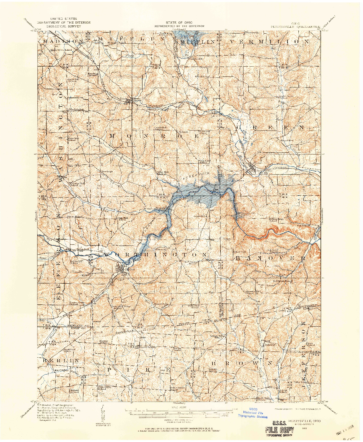 USGS 1:62500-SCALE QUADRANGLE FOR PERRYSVILLE, OH 1912