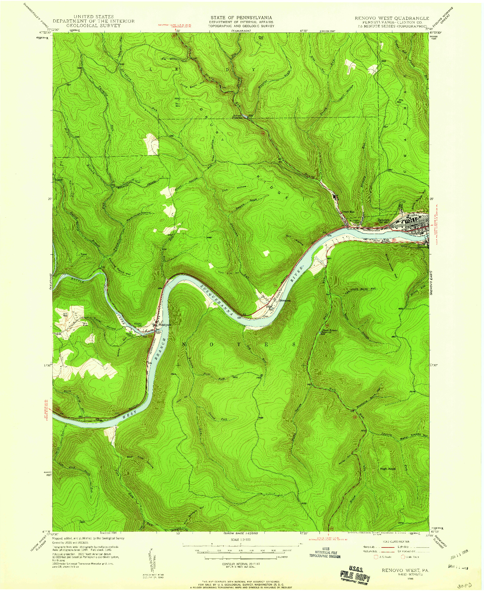 USGS 1:24000-SCALE QUADRANGLE FOR RENOVO WEST, PA 1946