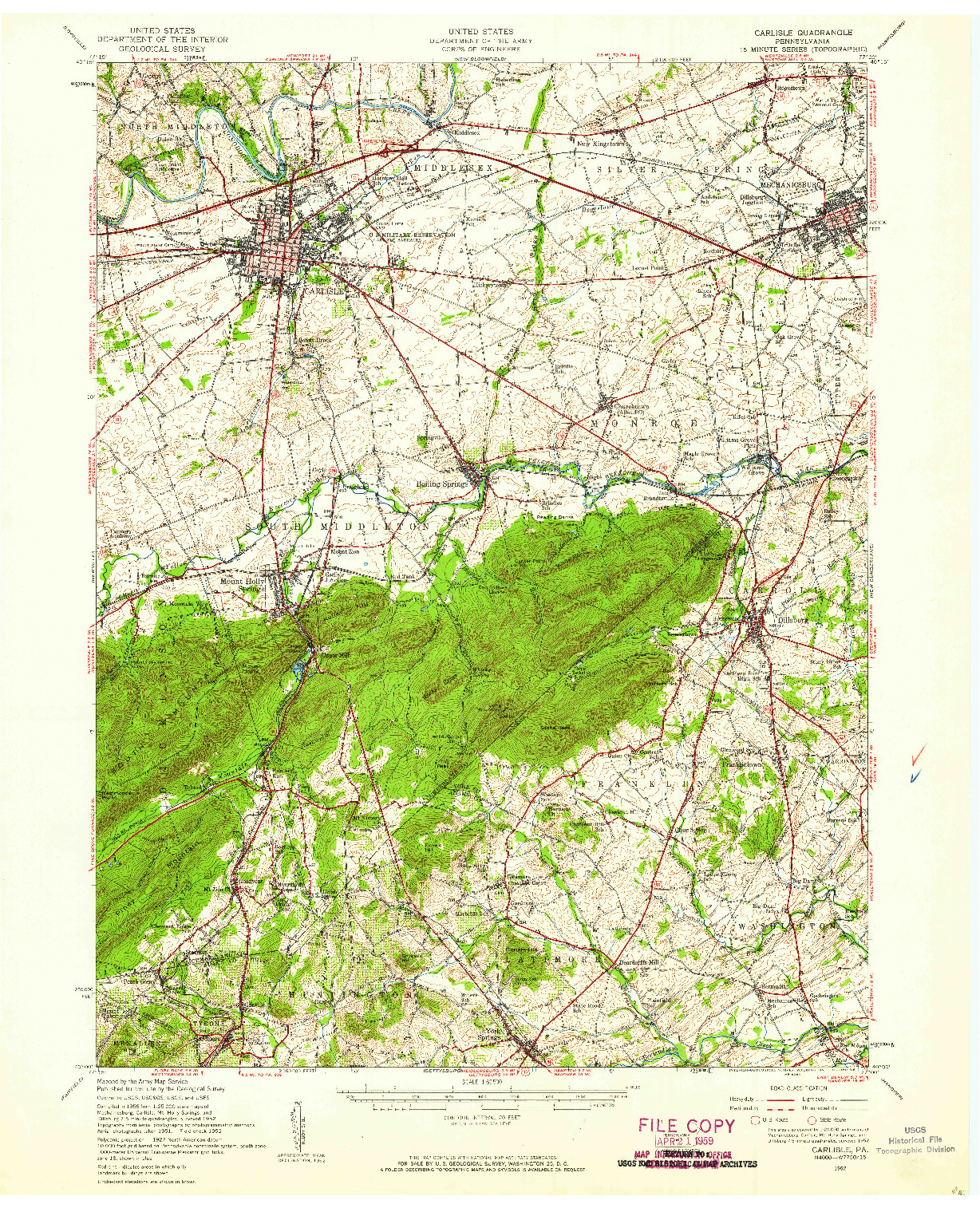 USGS 1:62500-SCALE QUADRANGLE FOR CARLISLE, PA 1952