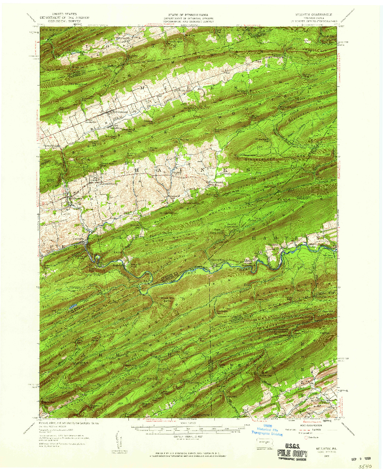 USGS 1:62500-SCALE QUADRANGLE FOR MILLHEIM, PA 1957