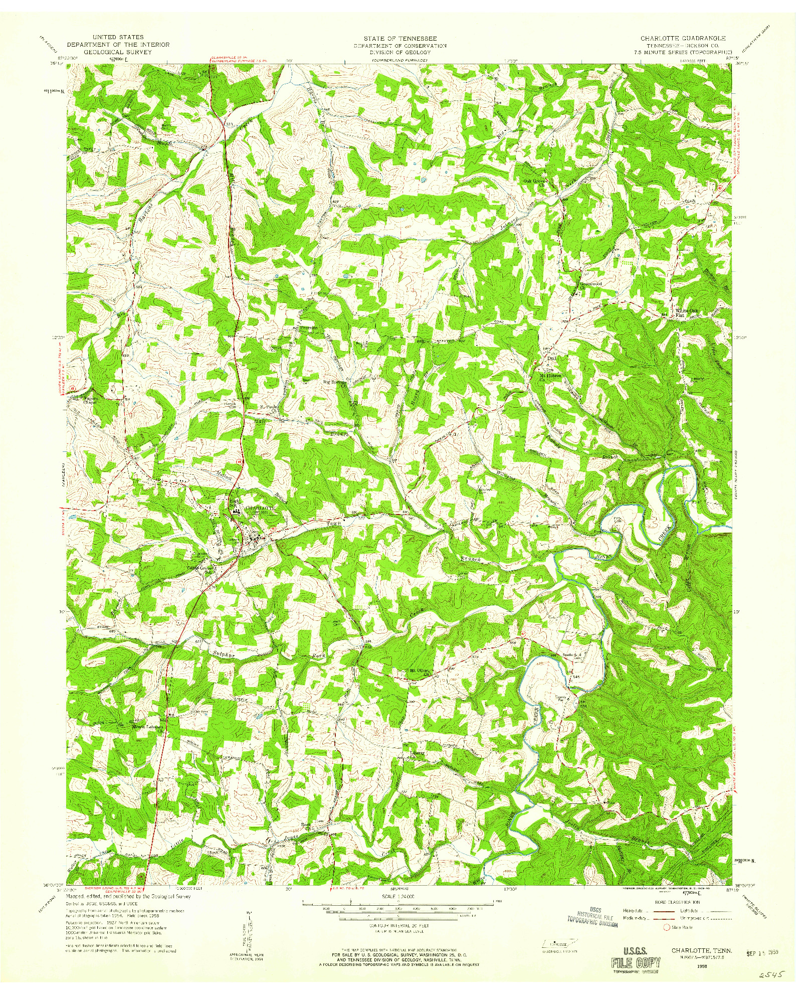 USGS 1:24000-SCALE QUADRANGLE FOR CHARLOTTE, TN 1958