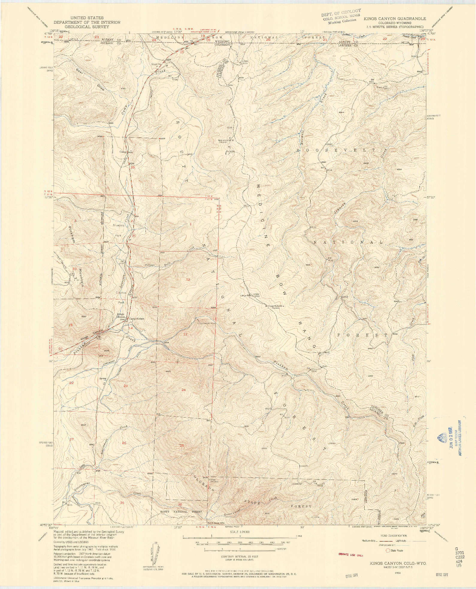 USGS 1:24000-SCALE QUADRANGLE FOR KINGS CANYON, CO 1950