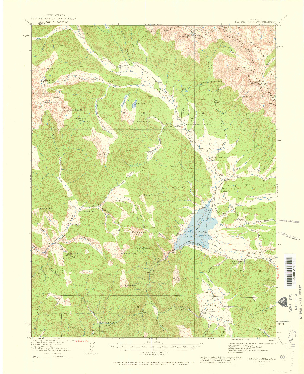 USGS 1:62500-SCALE QUADRANGLE FOR TAYLOR PARK, CO 1934