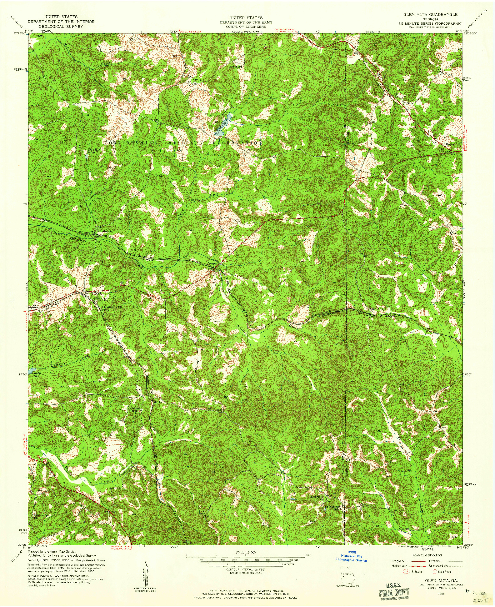 USGS 1:24000-SCALE QUADRANGLE FOR GLEN ALTA, GA 1955