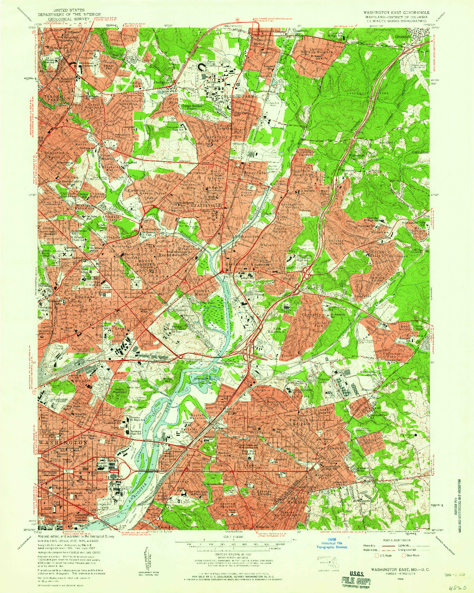 USGS 1:24000-SCALE QUADRANGLE FOR WASHINGTON EAST, MD 1956