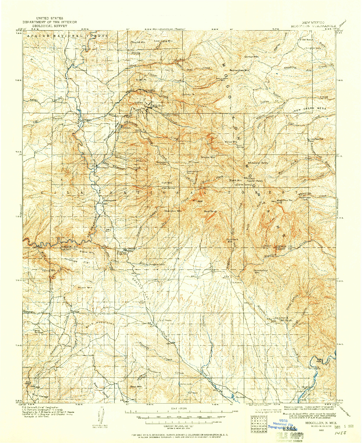 USGS 1:125000-SCALE QUADRANGLE FOR MOGOLLON, NM 1910