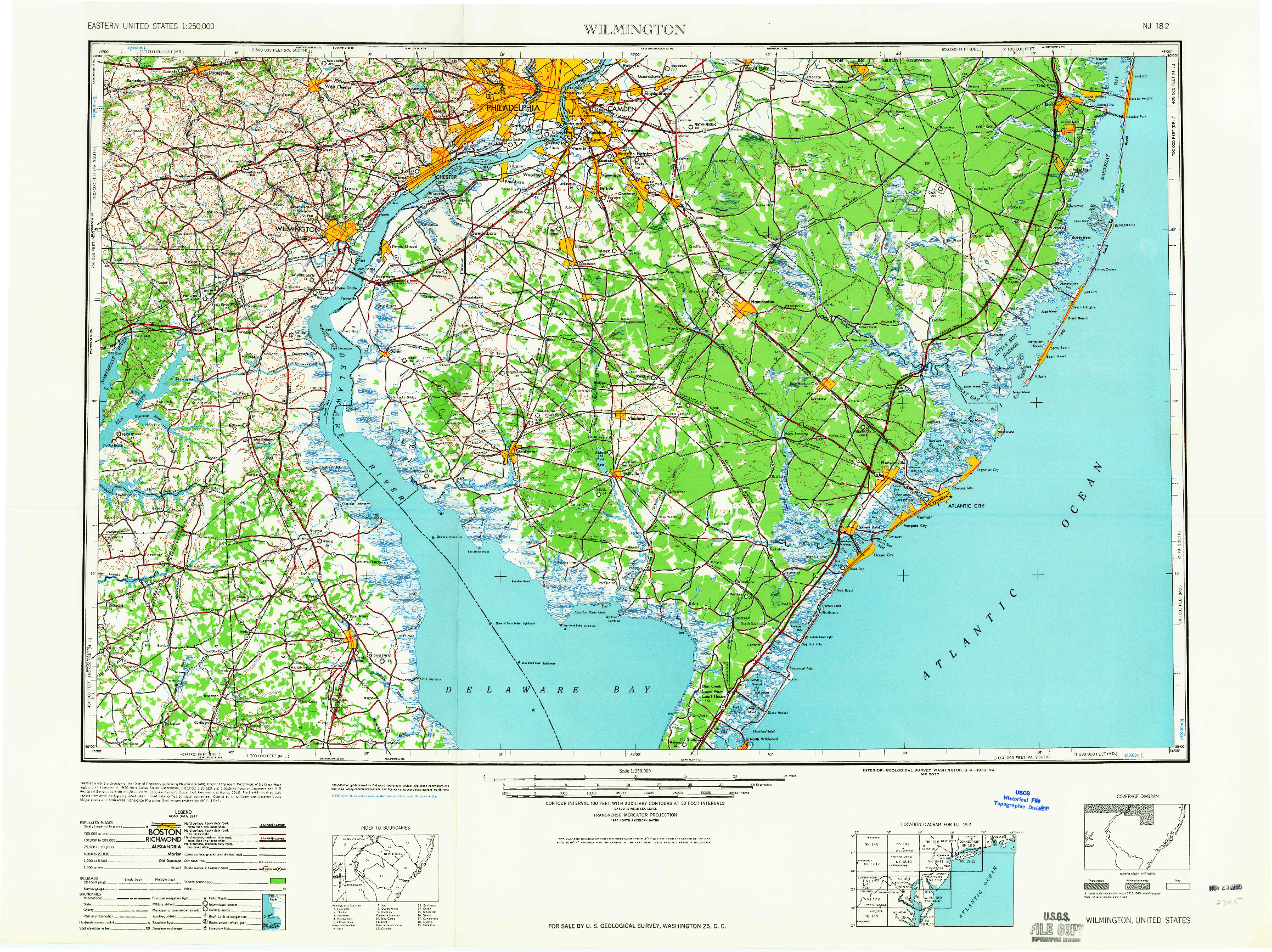 USGS 1:250000-SCALE QUADRANGLE FOR WILMINGTON, DE 1959