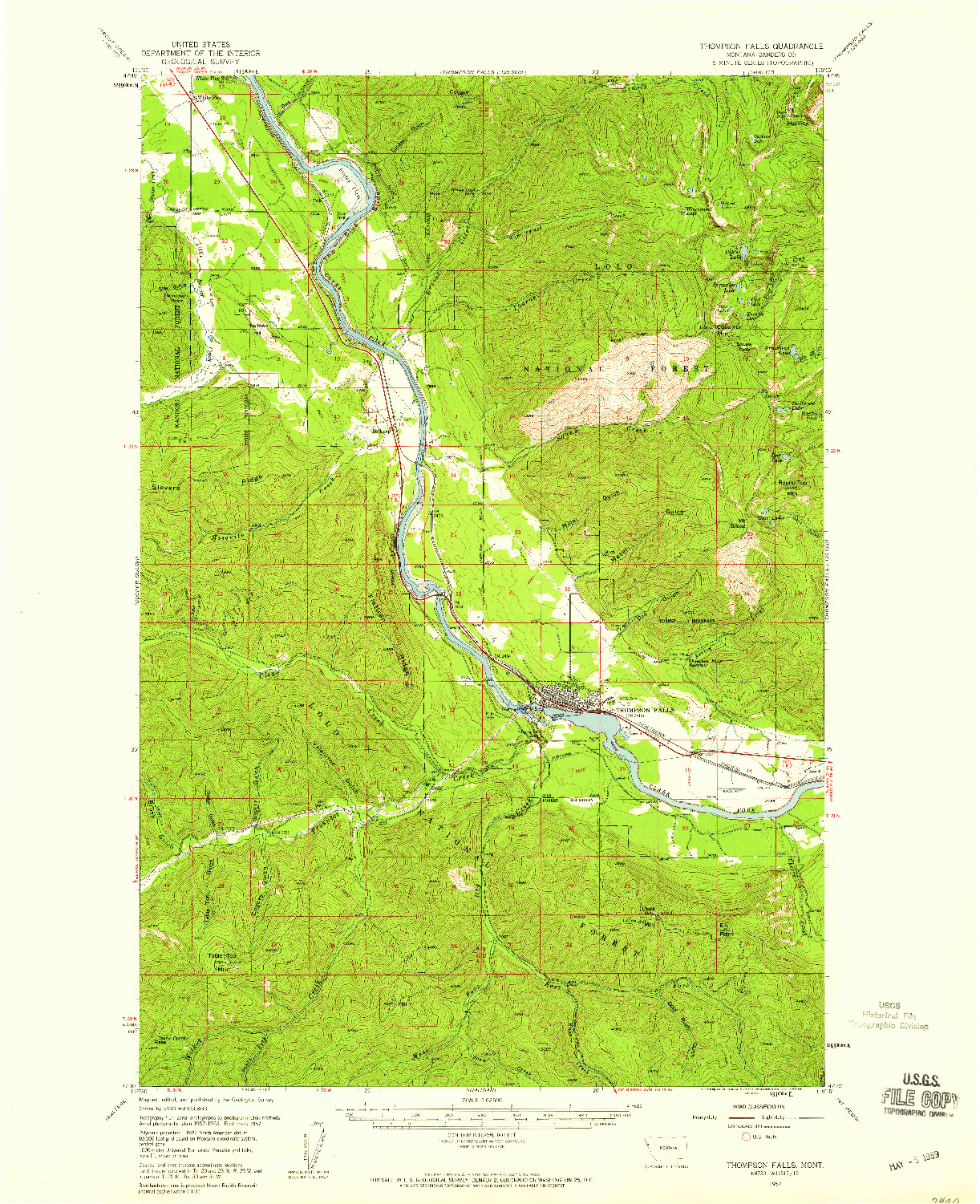 USGS 1:62500-SCALE QUADRANGLE FOR THOMPSON FALLS, MT 1957