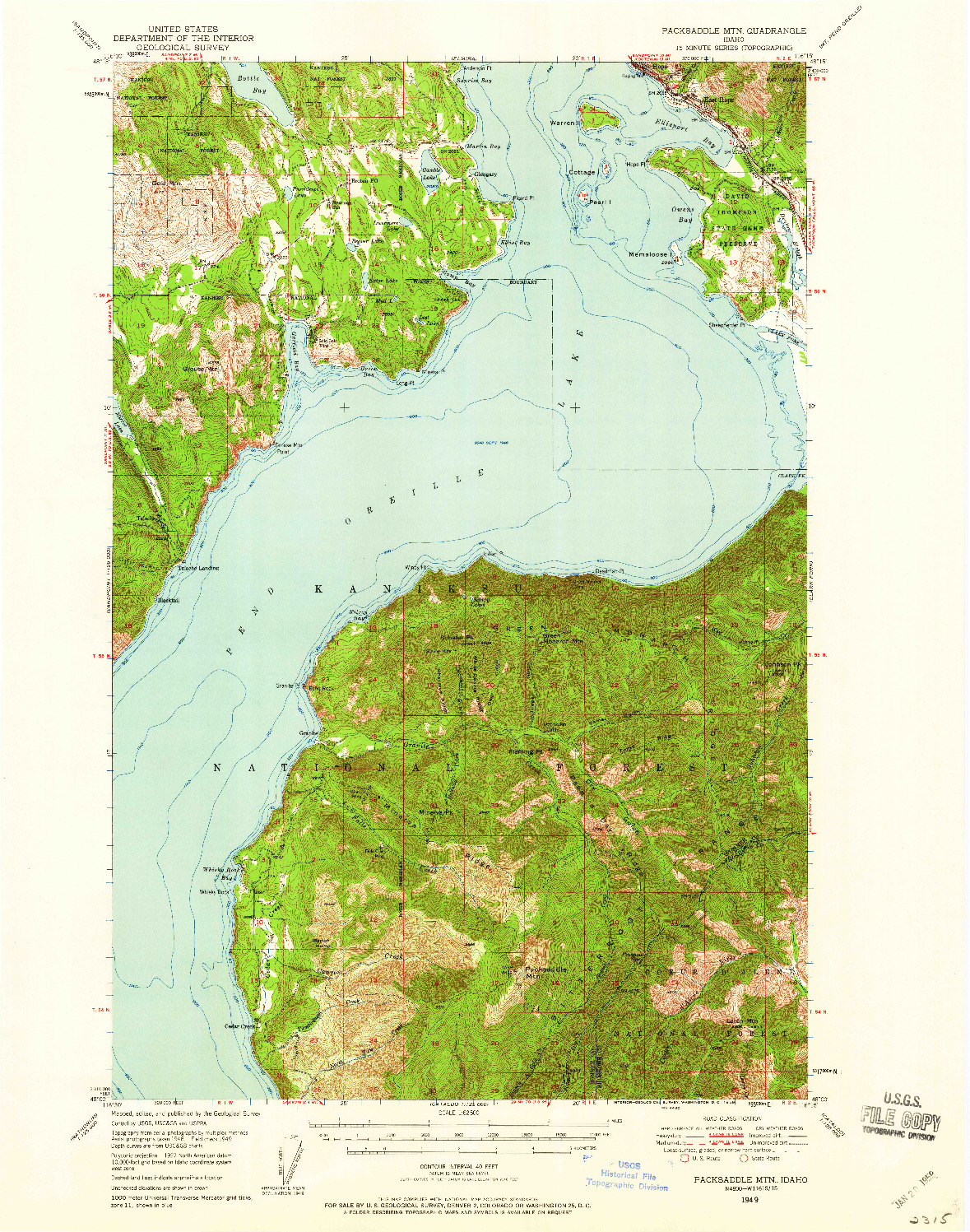 USGS 1:62500-SCALE QUADRANGLE FOR PACKSADDLE MTN, ID 1949