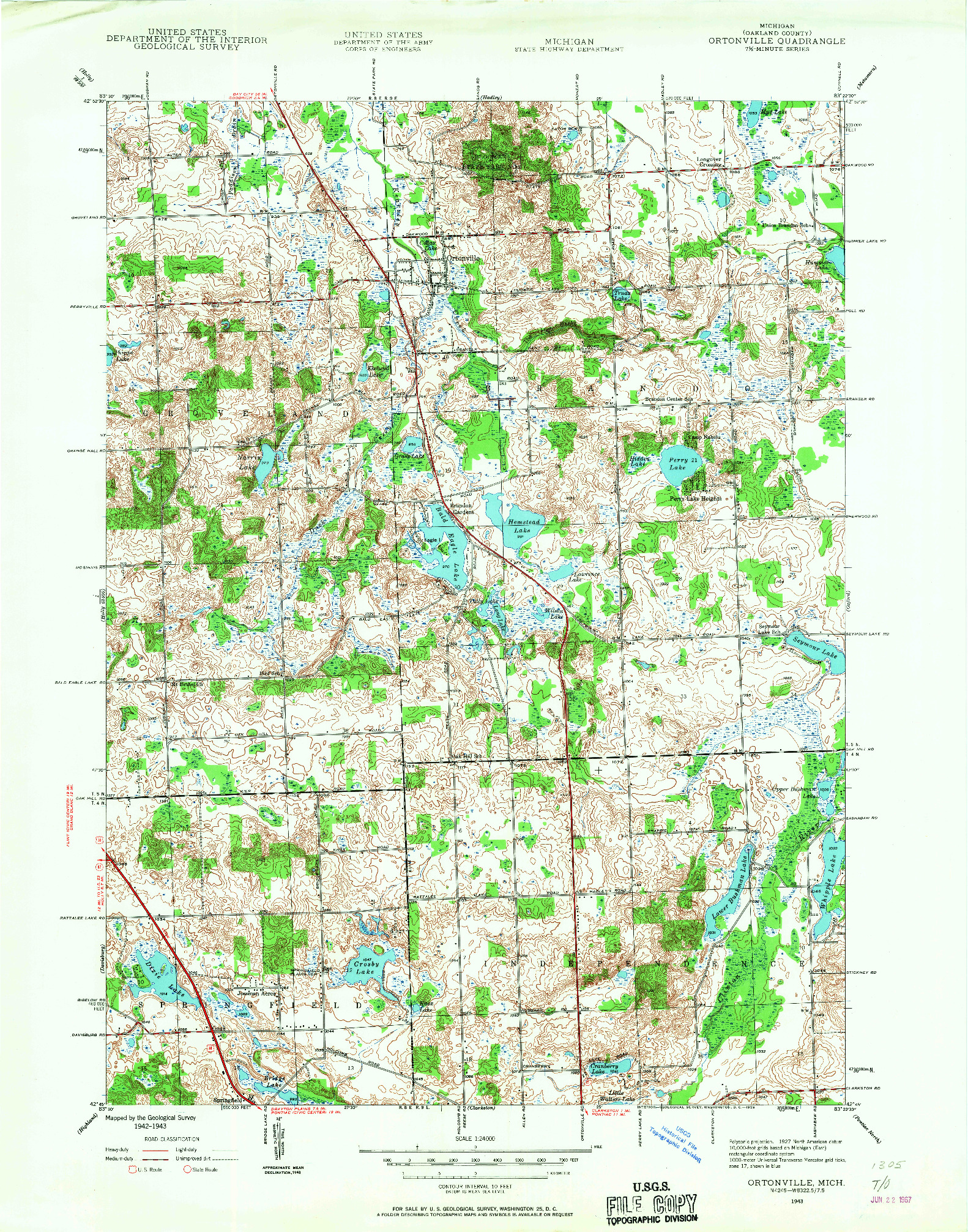 USGS 1:24000-SCALE QUADRANGLE FOR ORTONVILLE, MI 1943