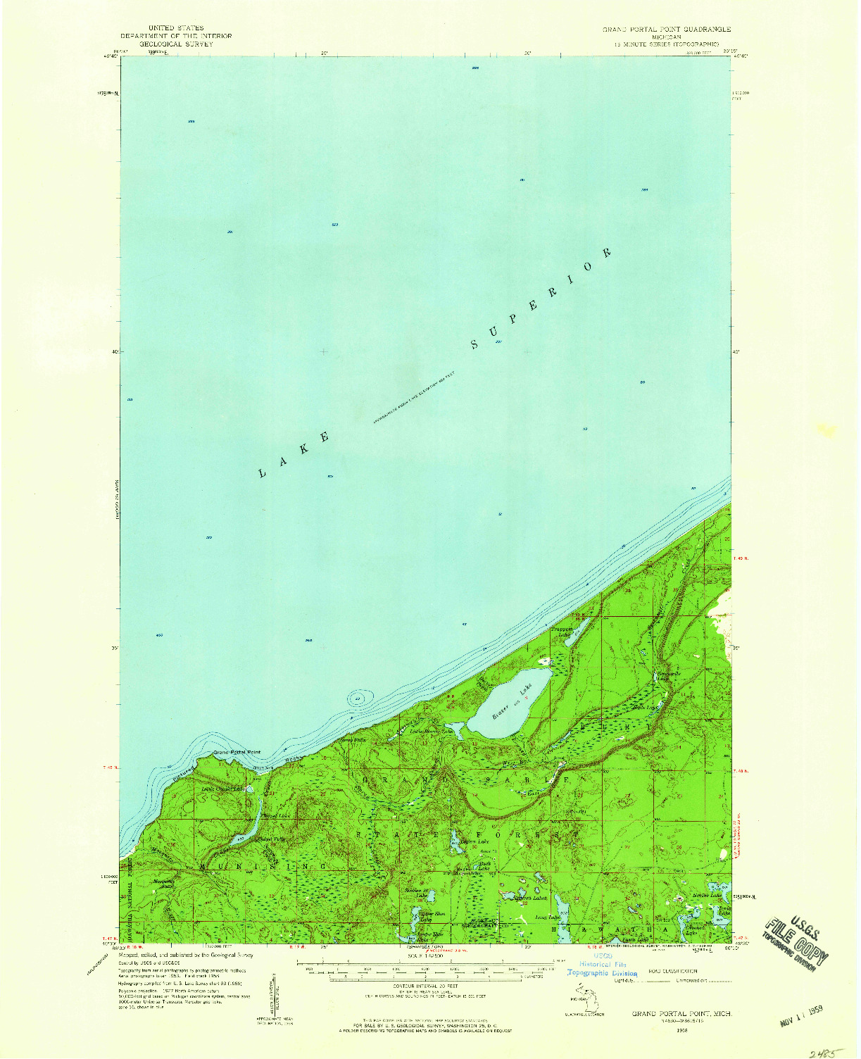 USGS 1:62500-SCALE QUADRANGLE FOR GRAND PORTAL POINT, MI 1958