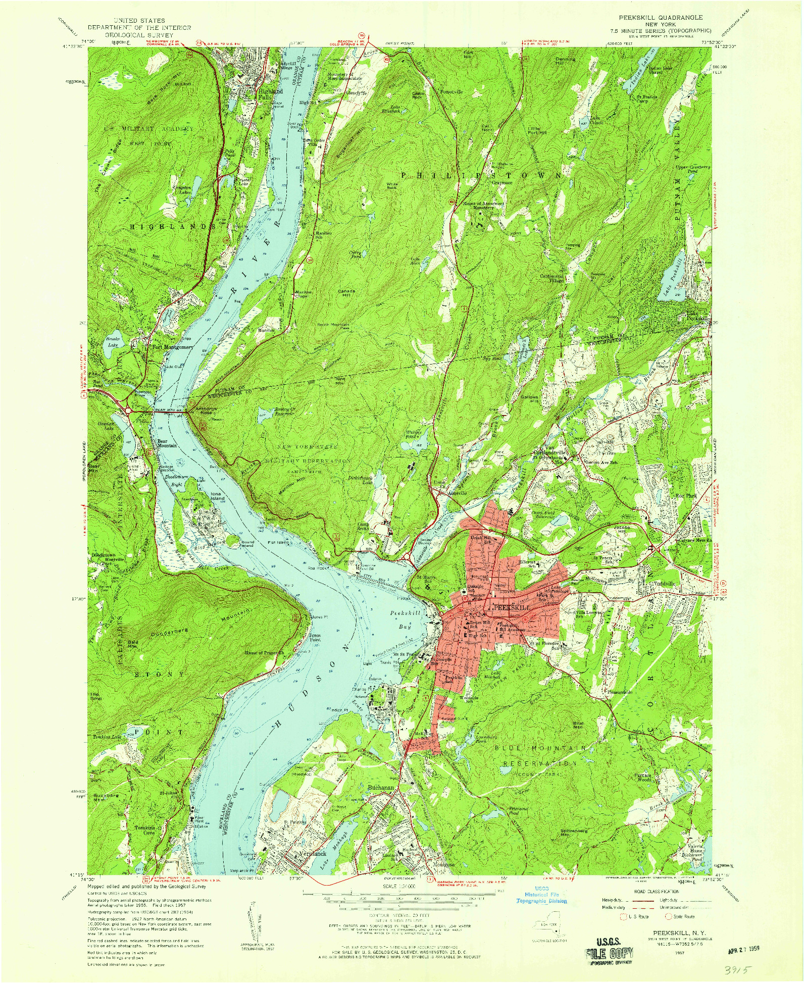 USGS 1:24000-SCALE QUADRANGLE FOR PEEKSKILL, NY 1957