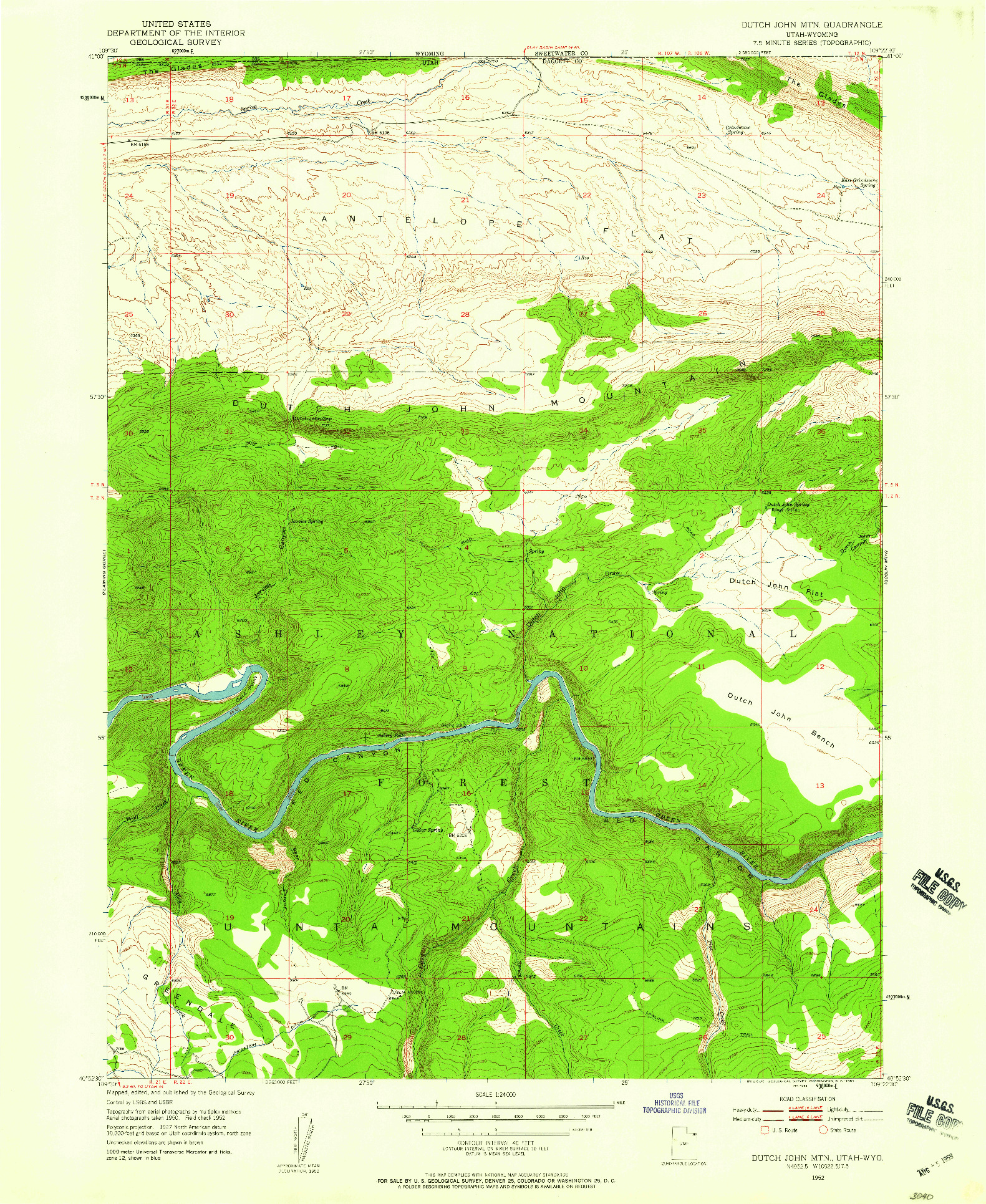 USGS 1:24000-SCALE QUADRANGLE FOR DUTCH JOHN MTN, UT 1952
