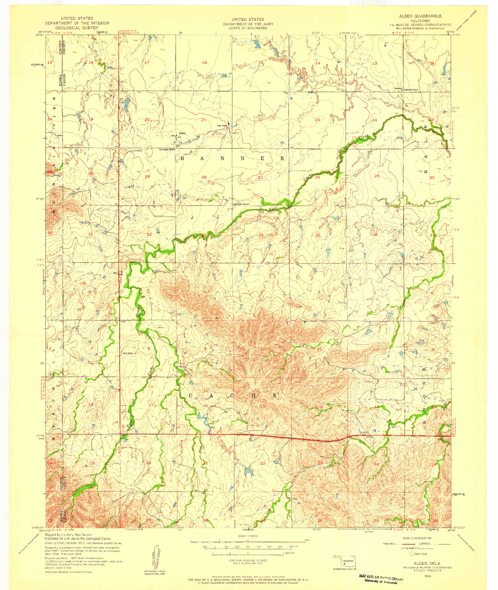 USGS 1:24000-SCALE QUADRANGLE FOR ALDEN, OK 1956