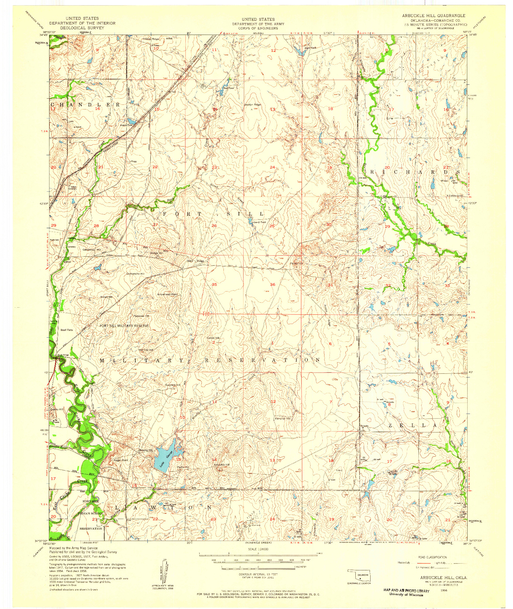 USGS 1:24000-SCALE QUADRANGLE FOR ARBUCKLE HILL, OK 1956