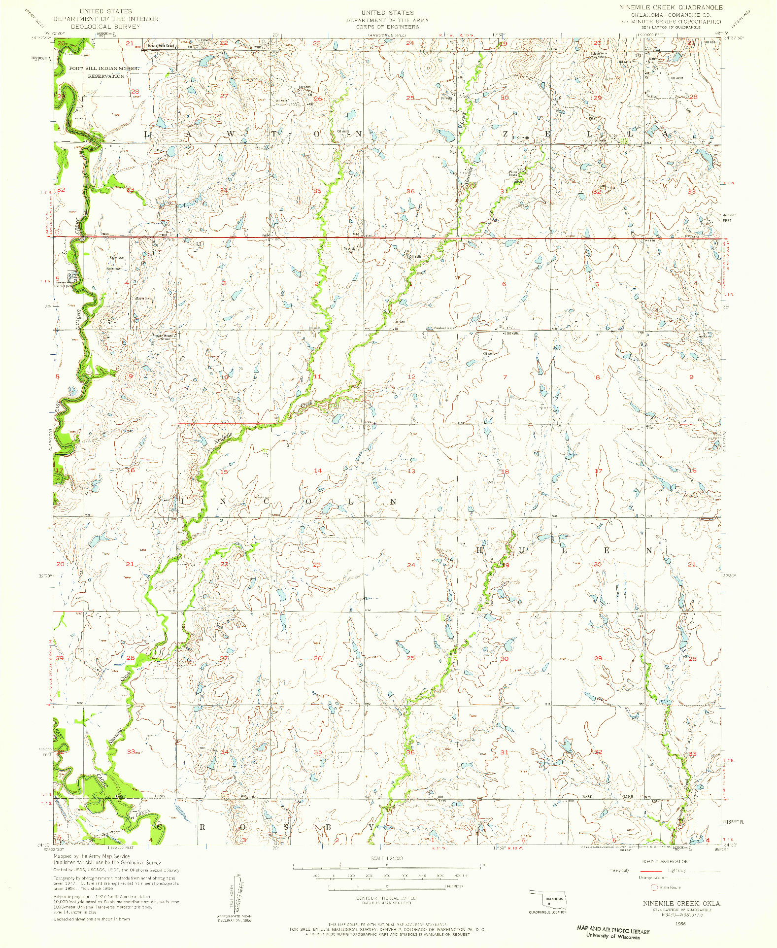 USGS 1:24000-SCALE QUADRANGLE FOR NINEMILE CREEK, OK 1956