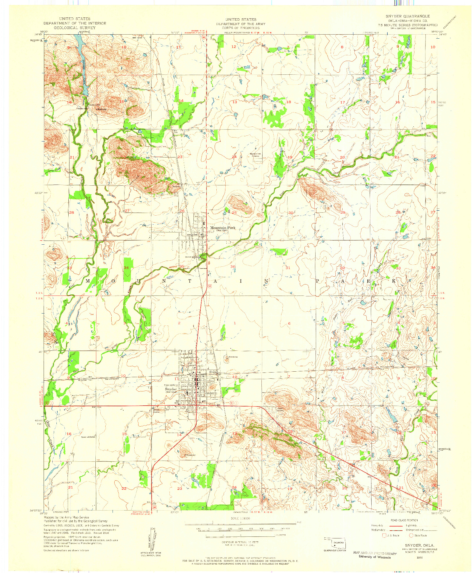 USGS 1:24000-SCALE QUADRANGLE FOR SNYDER, OK 1956