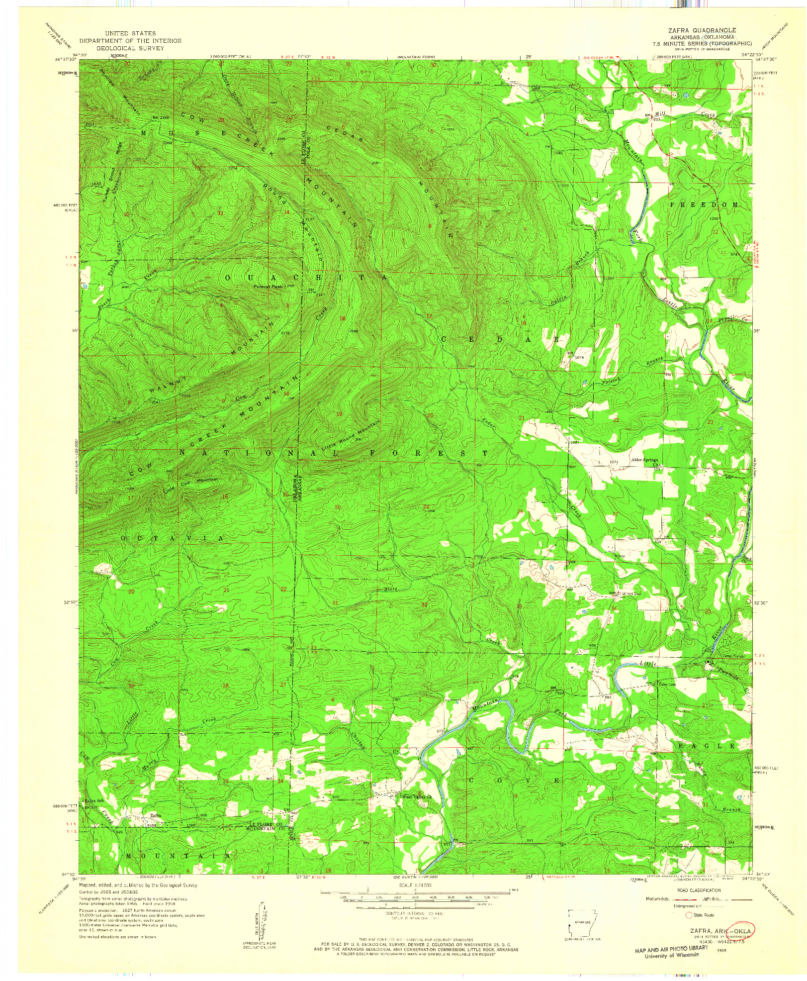 USGS 1:24000-SCALE QUADRANGLE FOR ZAFRA, OK 1958