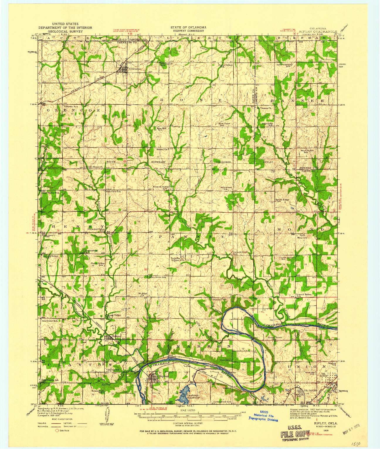 USGS 1:62500-SCALE QUADRANGLE FOR RIPLEY, OK 1929