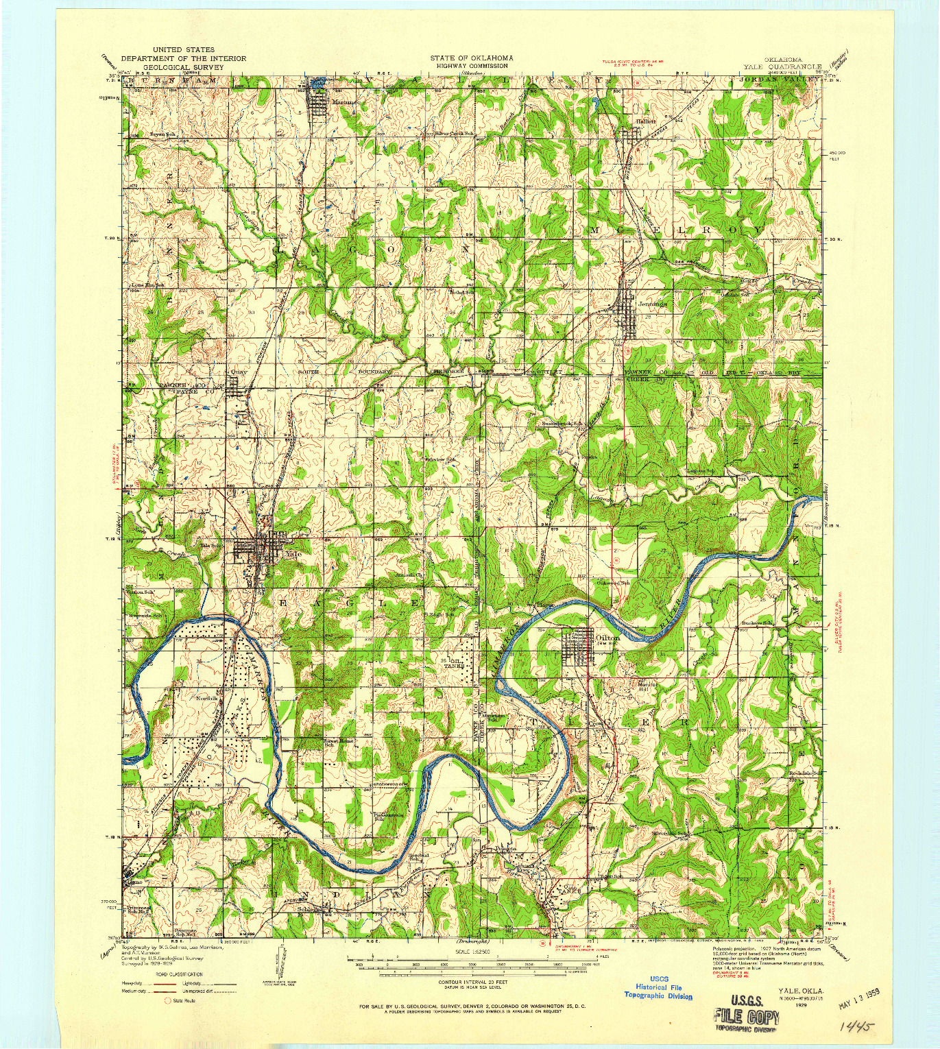 USGS 1:62500-SCALE QUADRANGLE FOR YALE, OK 1929