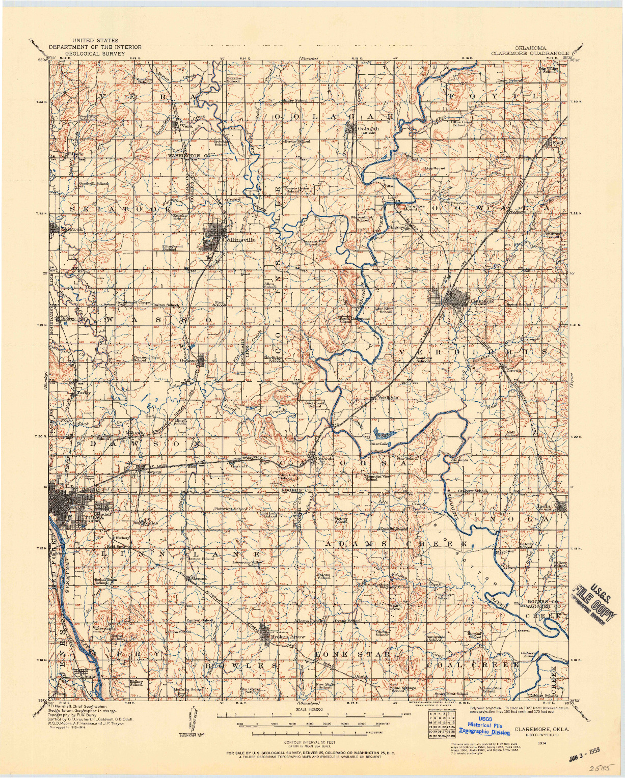 USGS 1:125000-SCALE QUADRANGLE FOR CLAREMORE, OK 1914