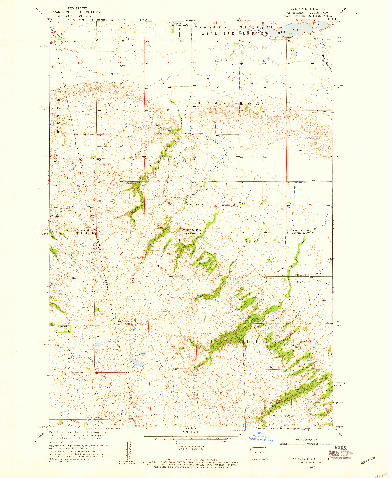 USGS 1:24000-SCALE QUADRANGLE FOR MARLOW, ND 1958
