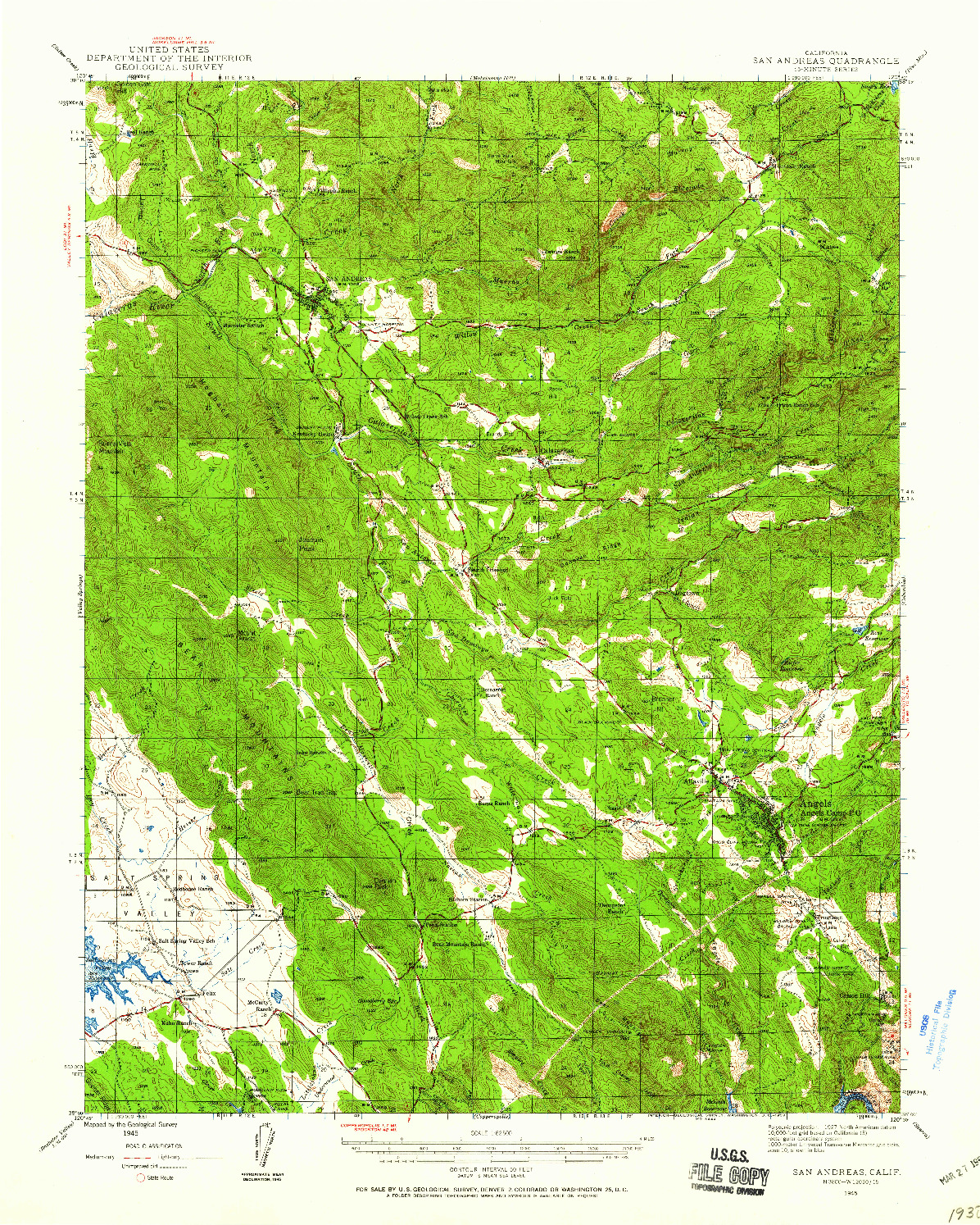 USGS 1:62500-SCALE QUADRANGLE FOR SAN ANDREAS, CA 1945