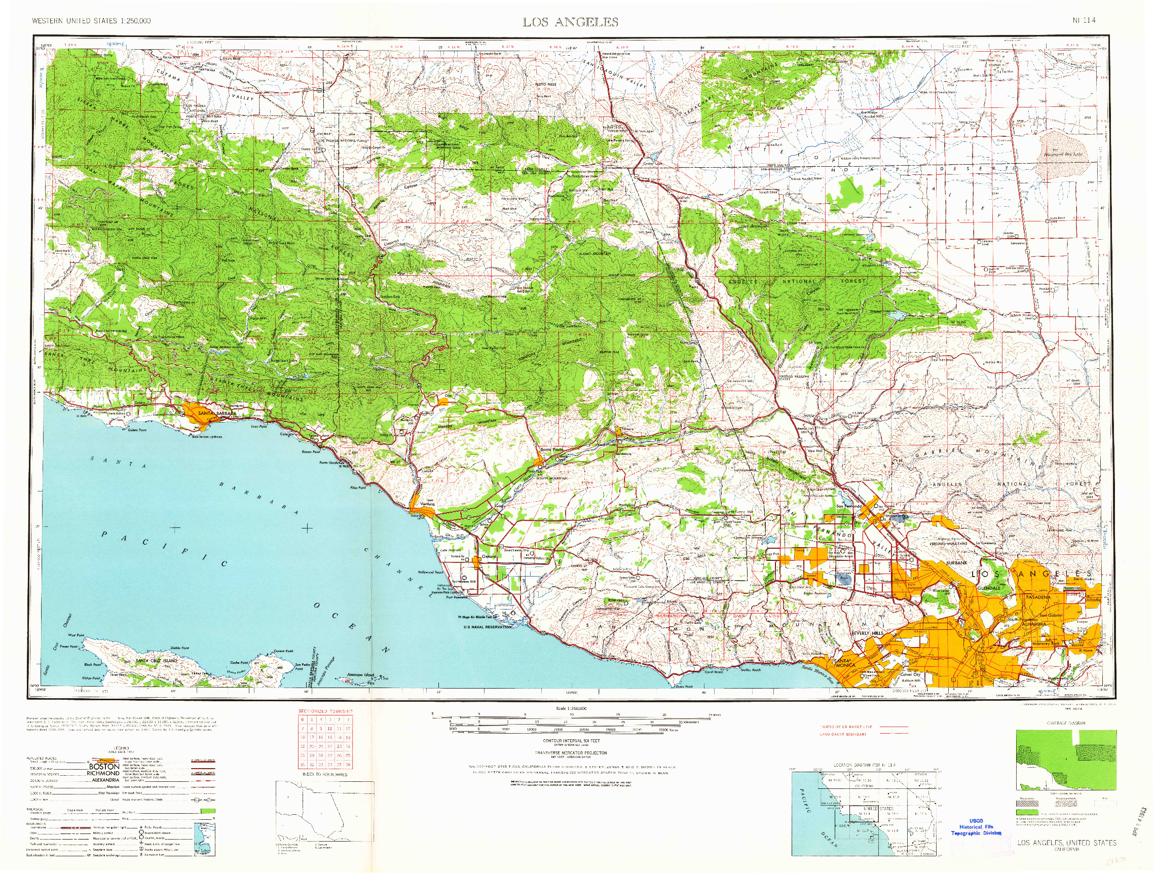 USGS 1:250000-SCALE QUADRANGLE FOR LOS ANGELES, CA 1959