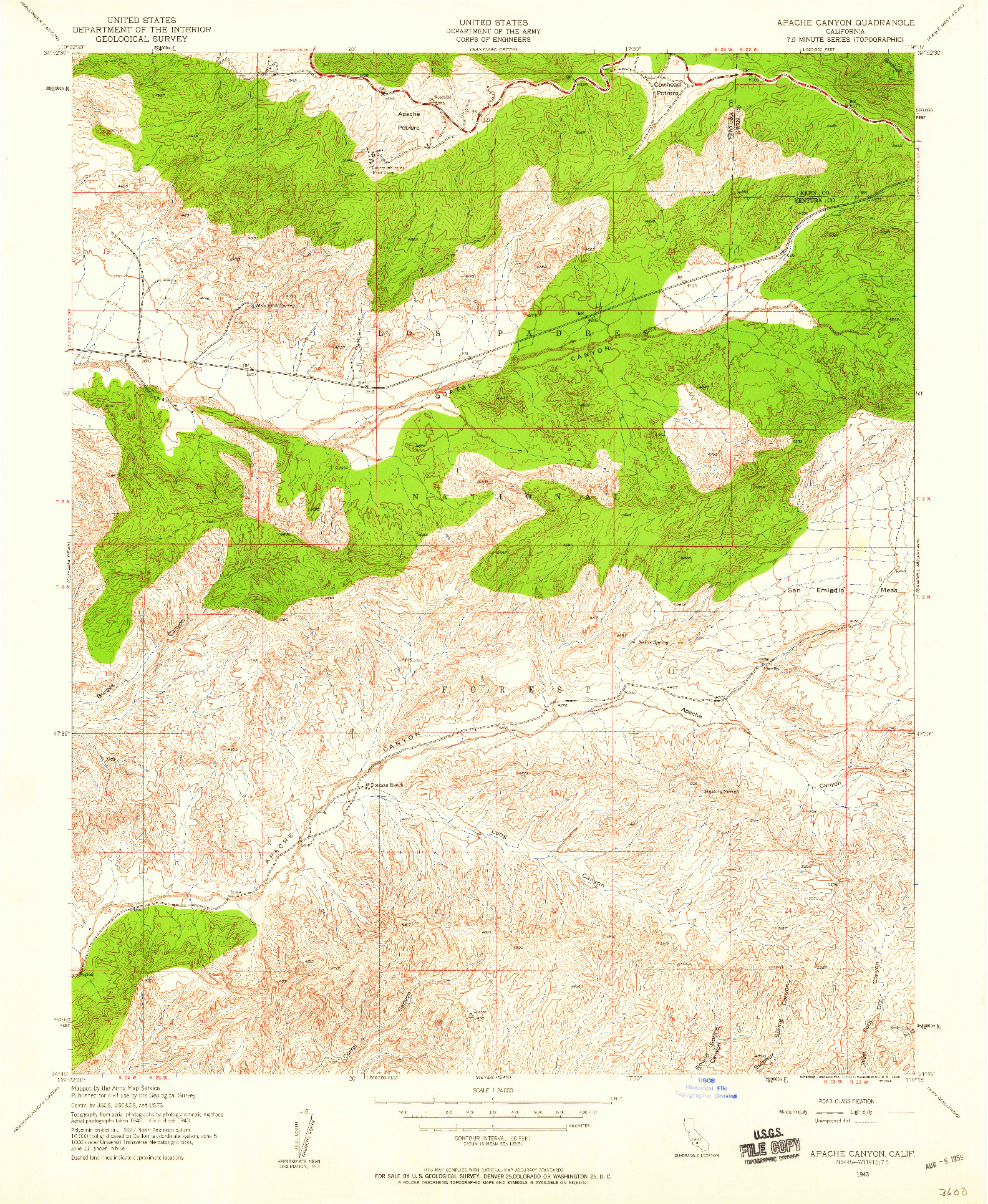 USGS 1:24000-SCALE QUADRANGLE FOR APACHE CANYON, CA 1943