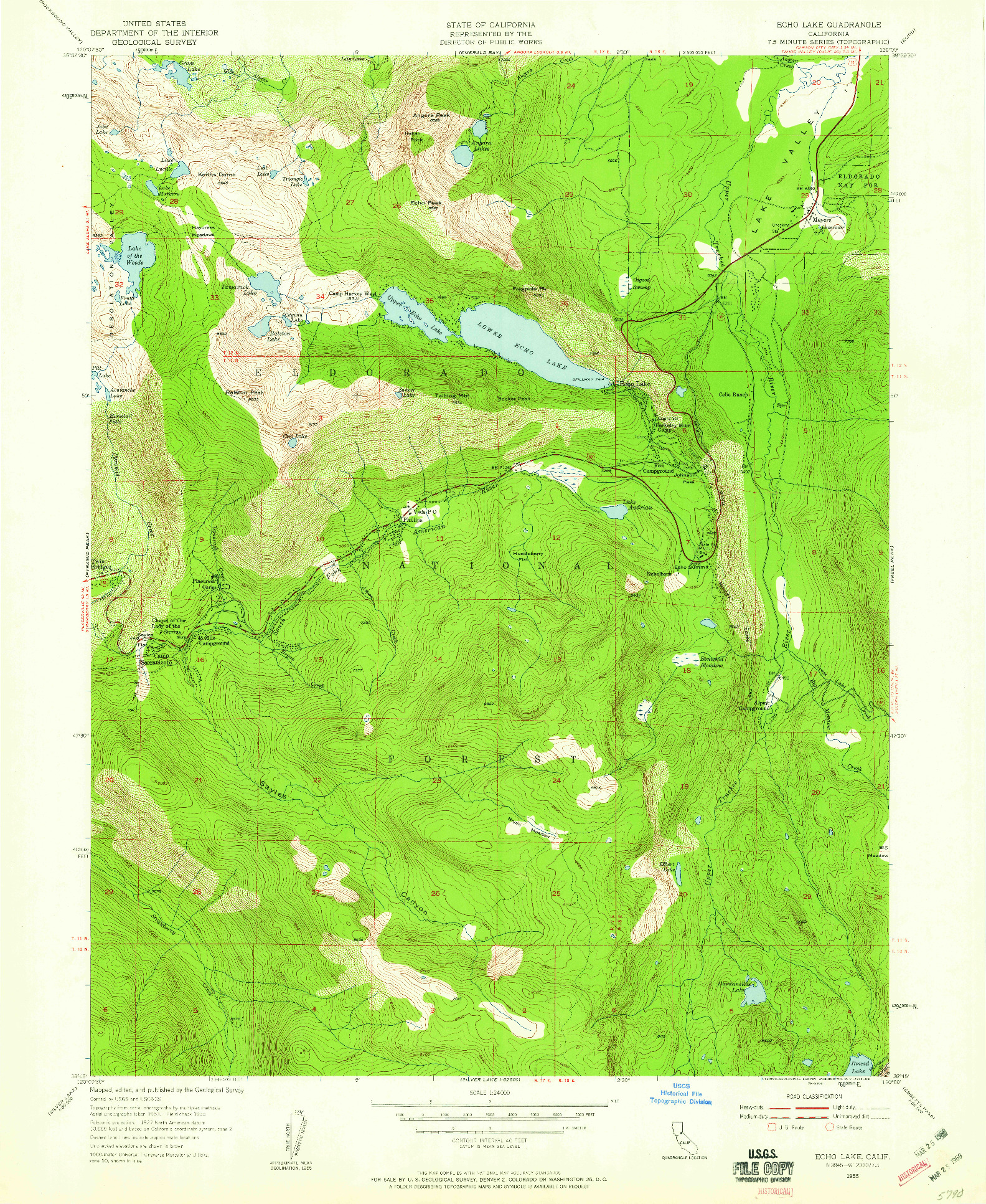 USGS 1:24000-SCALE QUADRANGLE FOR ECHO LAKE, CA 1955