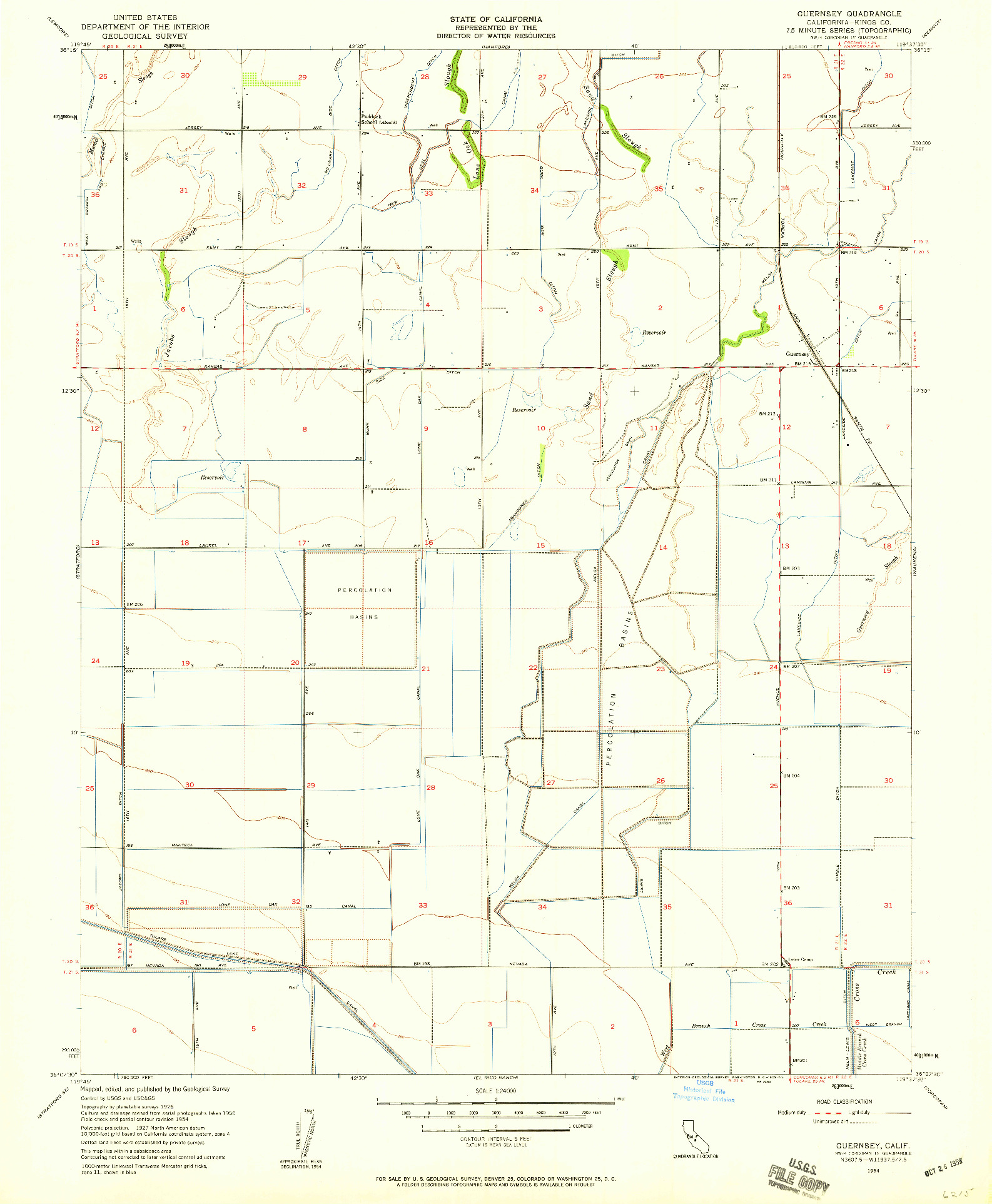 USGS 1:24000-SCALE QUADRANGLE FOR GUERNSEY, CA 1954