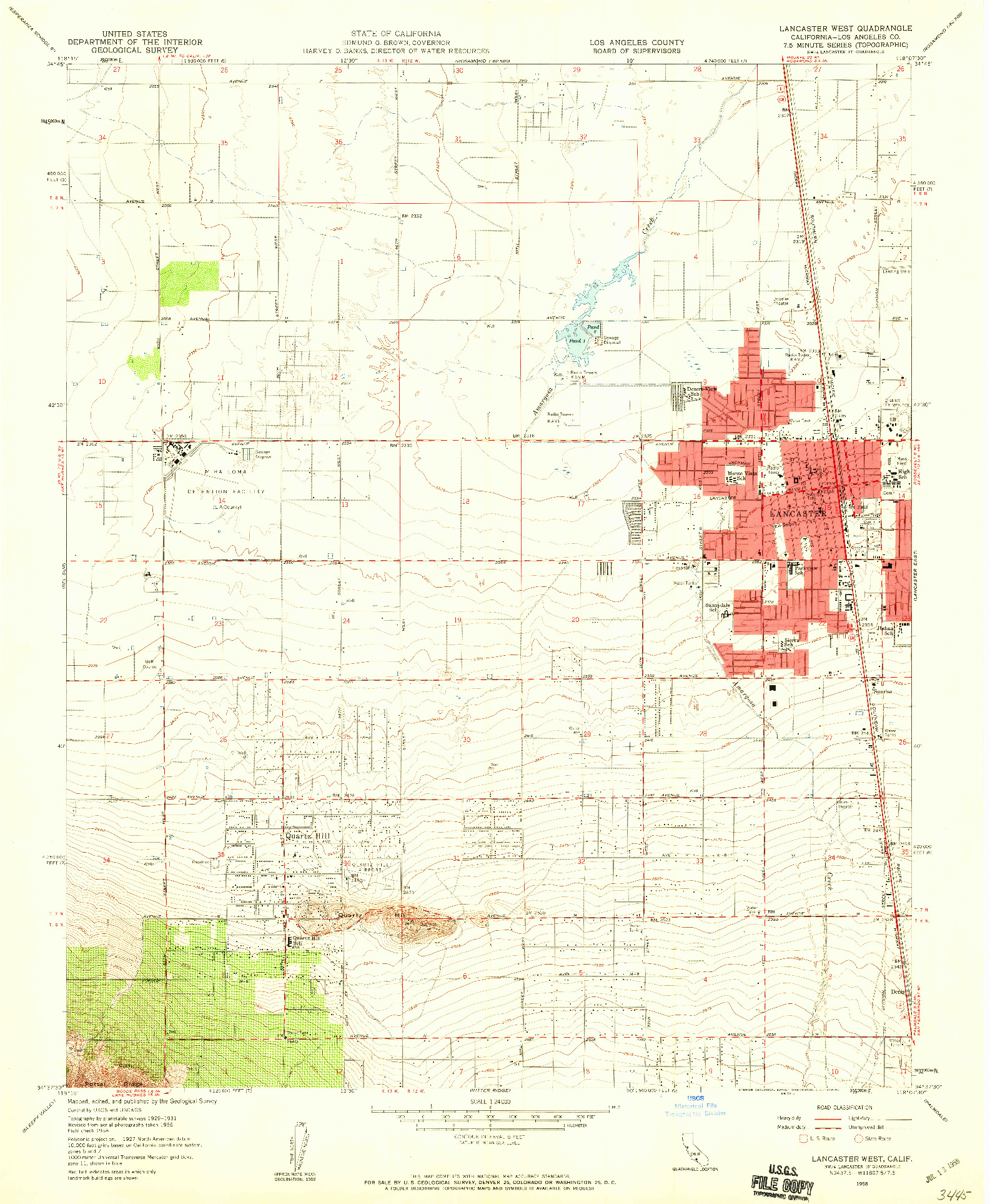 USGS 1:24000-SCALE QUADRANGLE FOR LANCASTER WEST, CA 1958