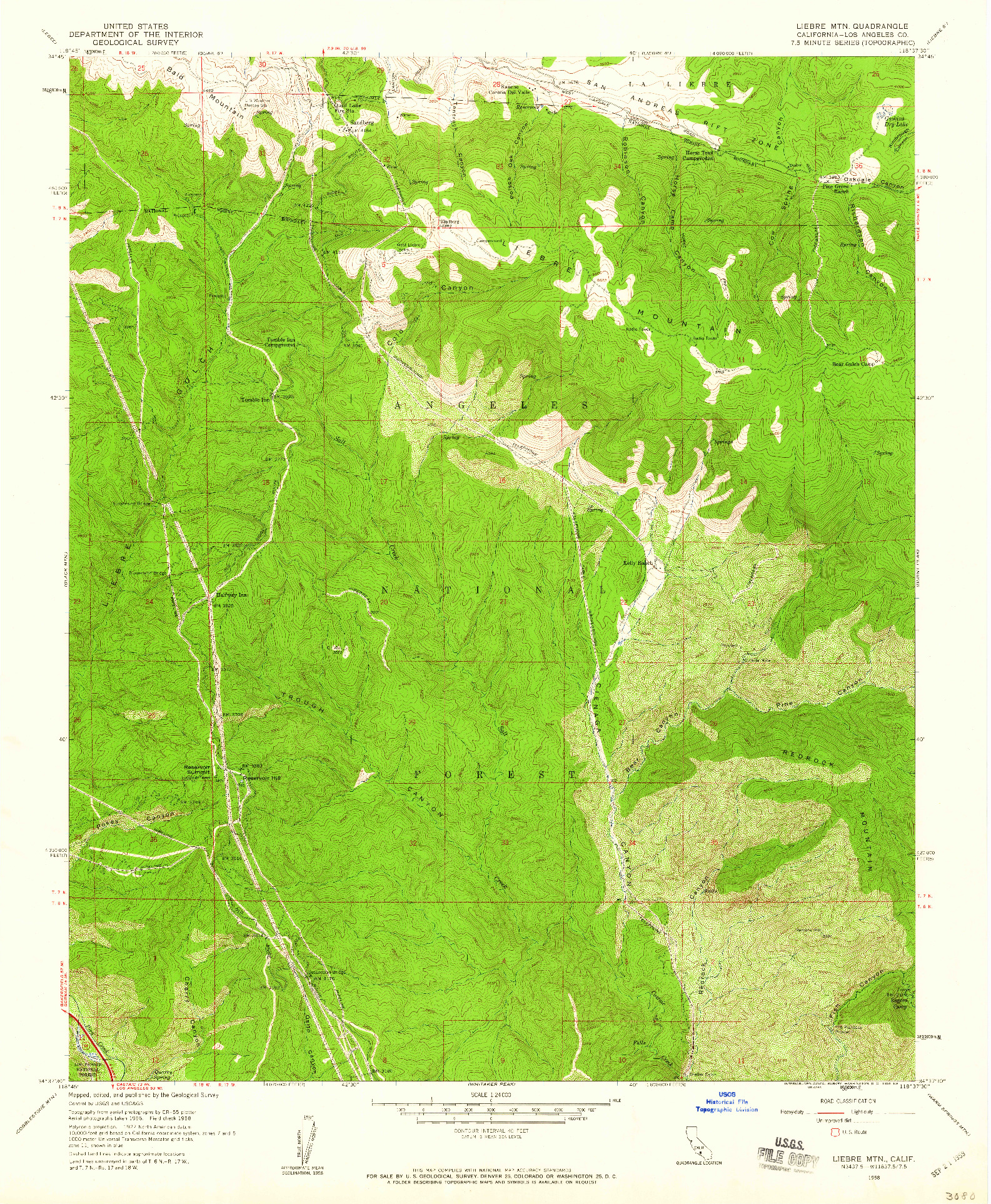 USGS 1:24000-SCALE QUADRANGLE FOR LIEBRE MOUNTAIN, CA 1958