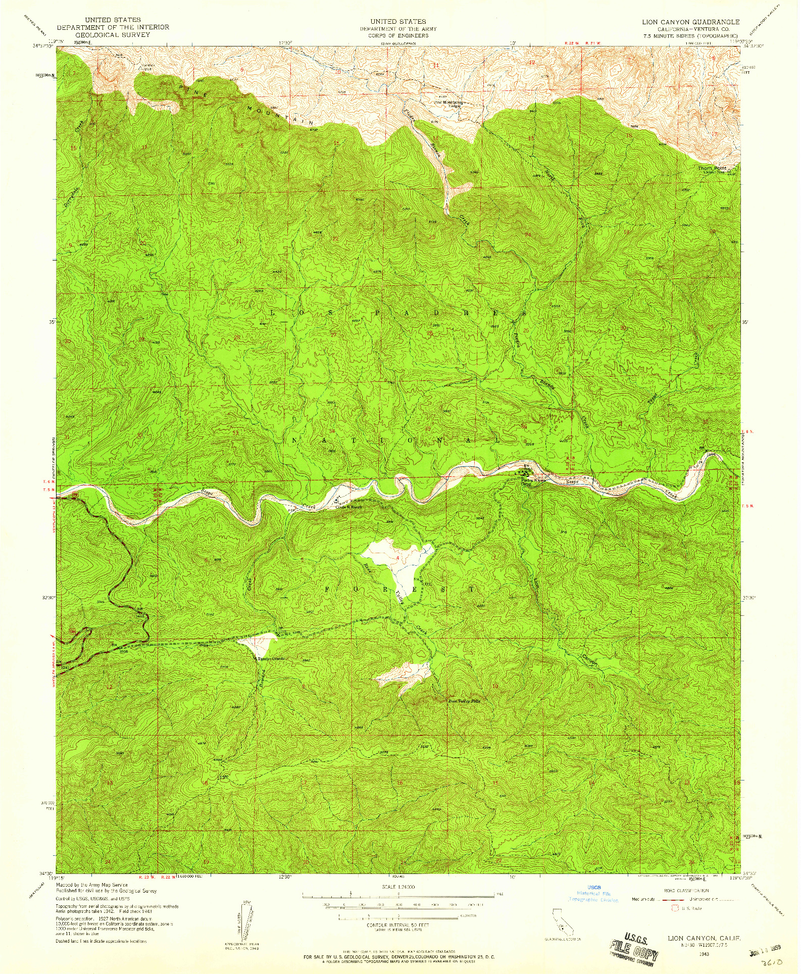 USGS 1:24000-SCALE QUADRANGLE FOR LION CANYON, CA 1943