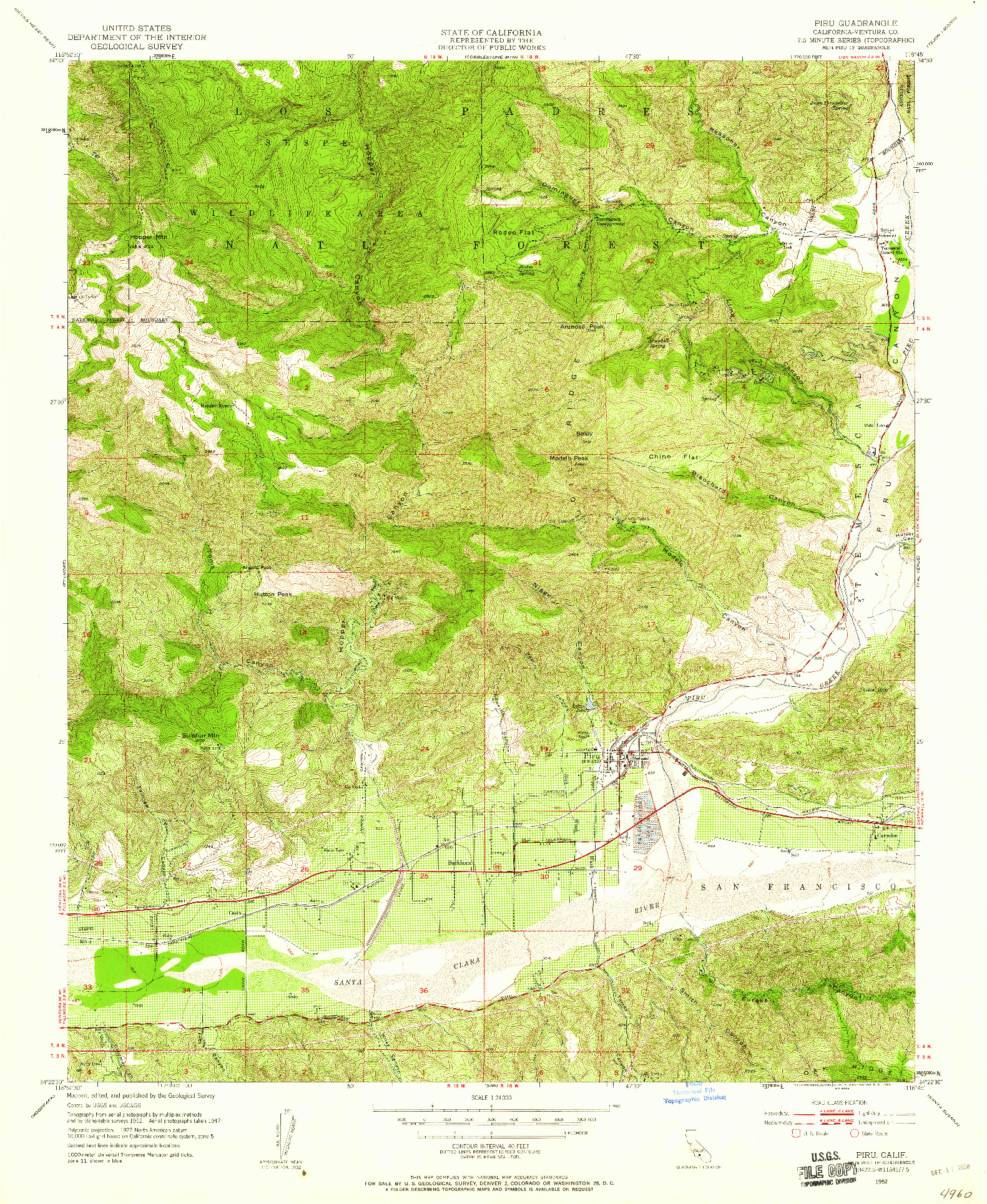 USGS 1:24000-SCALE QUADRANGLE FOR PIRU, CA 1952