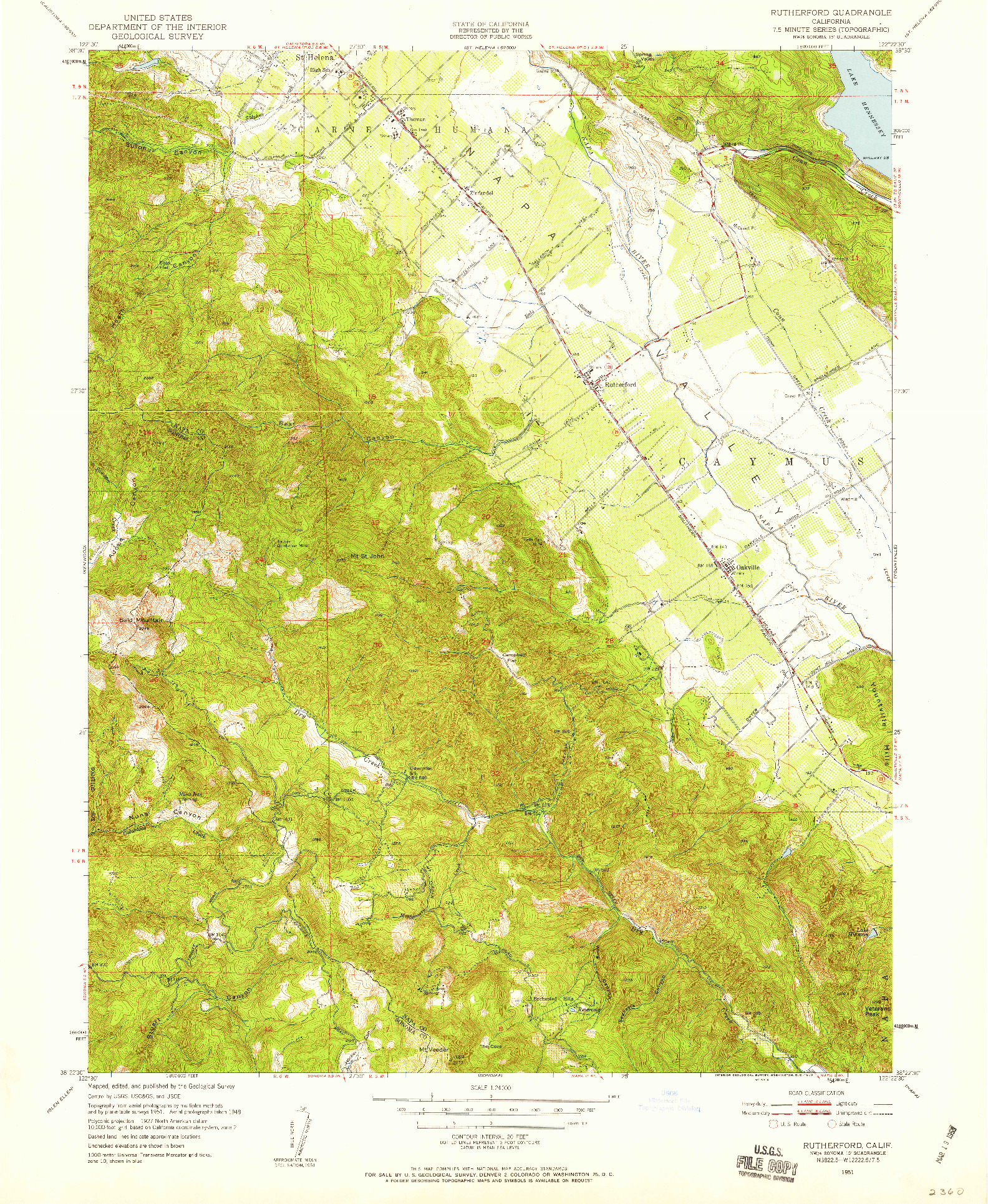 USGS 1:24000-SCALE QUADRANGLE FOR RUTHERFORD, CA 1951