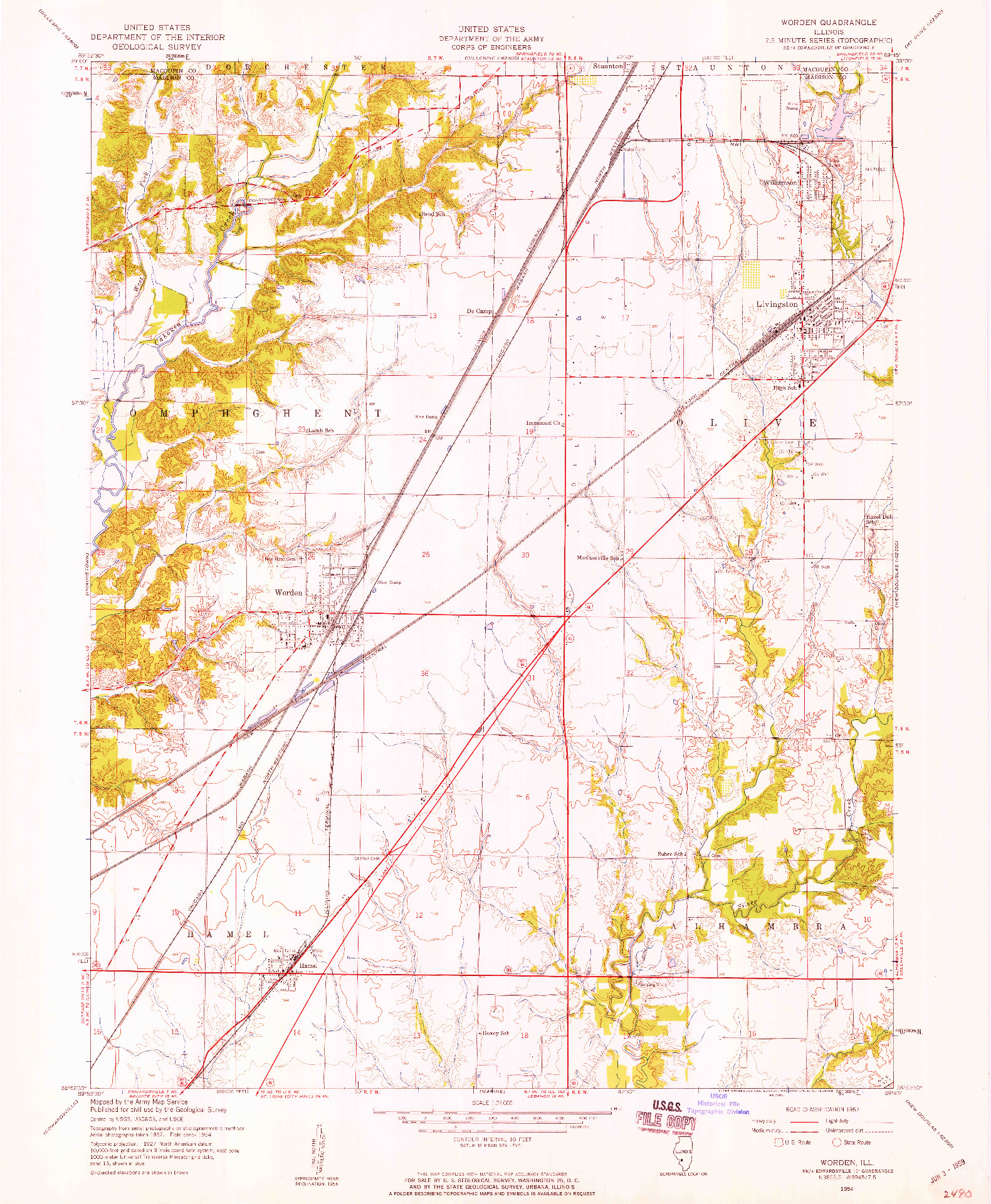 USGS 1:24000-SCALE QUADRANGLE FOR WORDEN, IL 1954