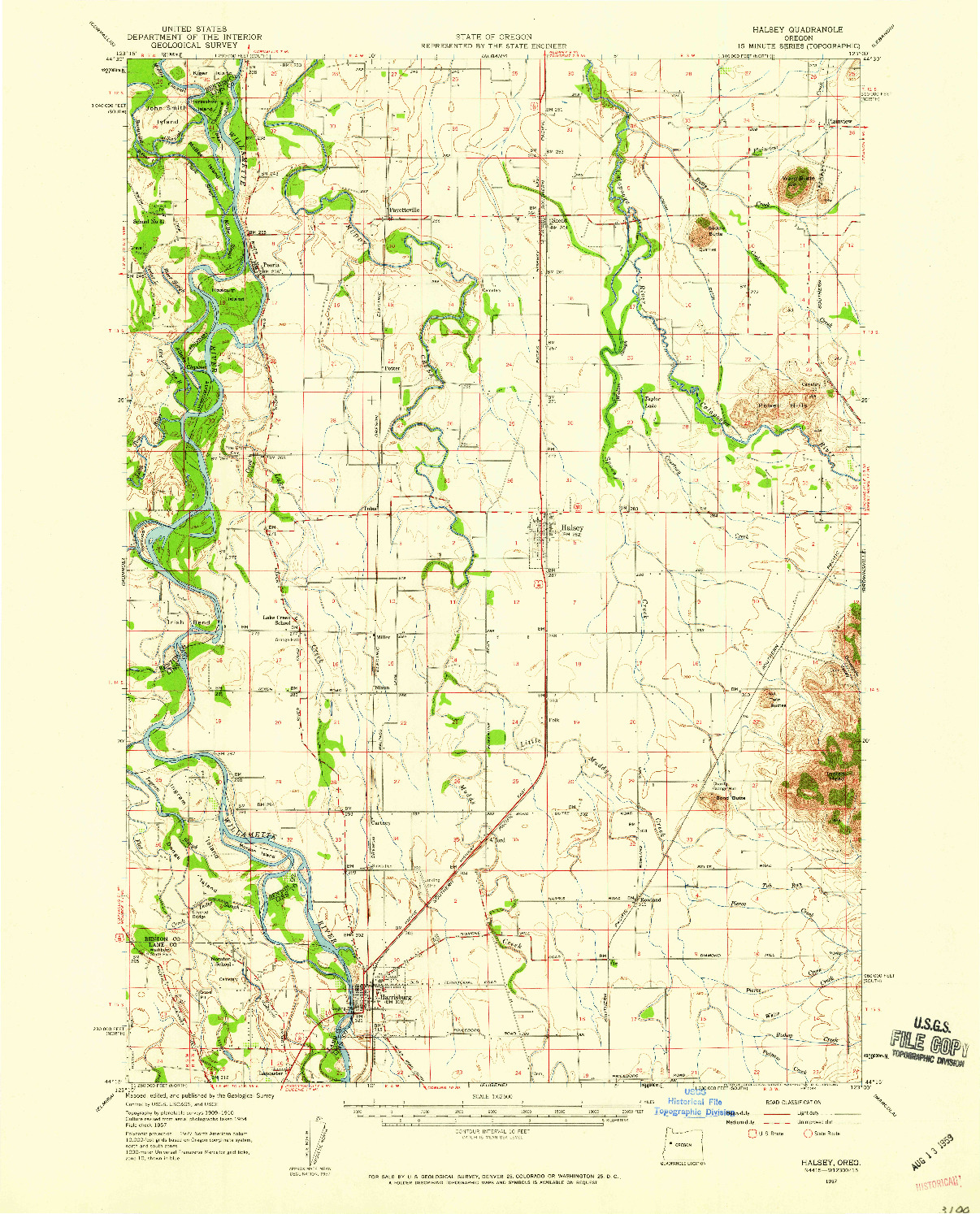 USGS 1:62500-SCALE QUADRANGLE FOR HALSEY, OR 1957