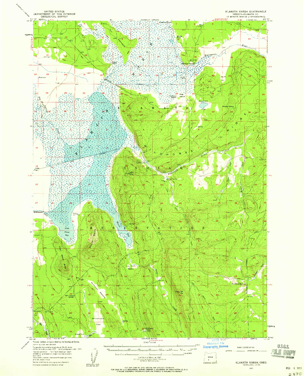 USGS 1:62500-SCALE QUADRANGLE FOR KLAMATH MARSH, OR 1957