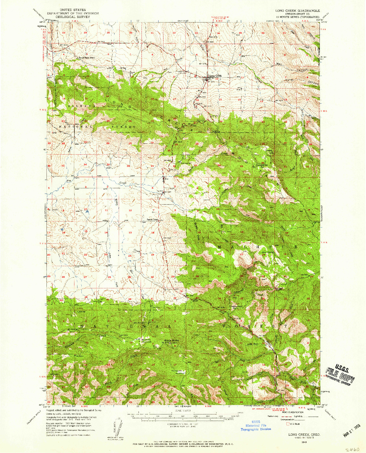 USGS 1:62500-SCALE QUADRANGLE FOR LONG CREEK, OR 1949