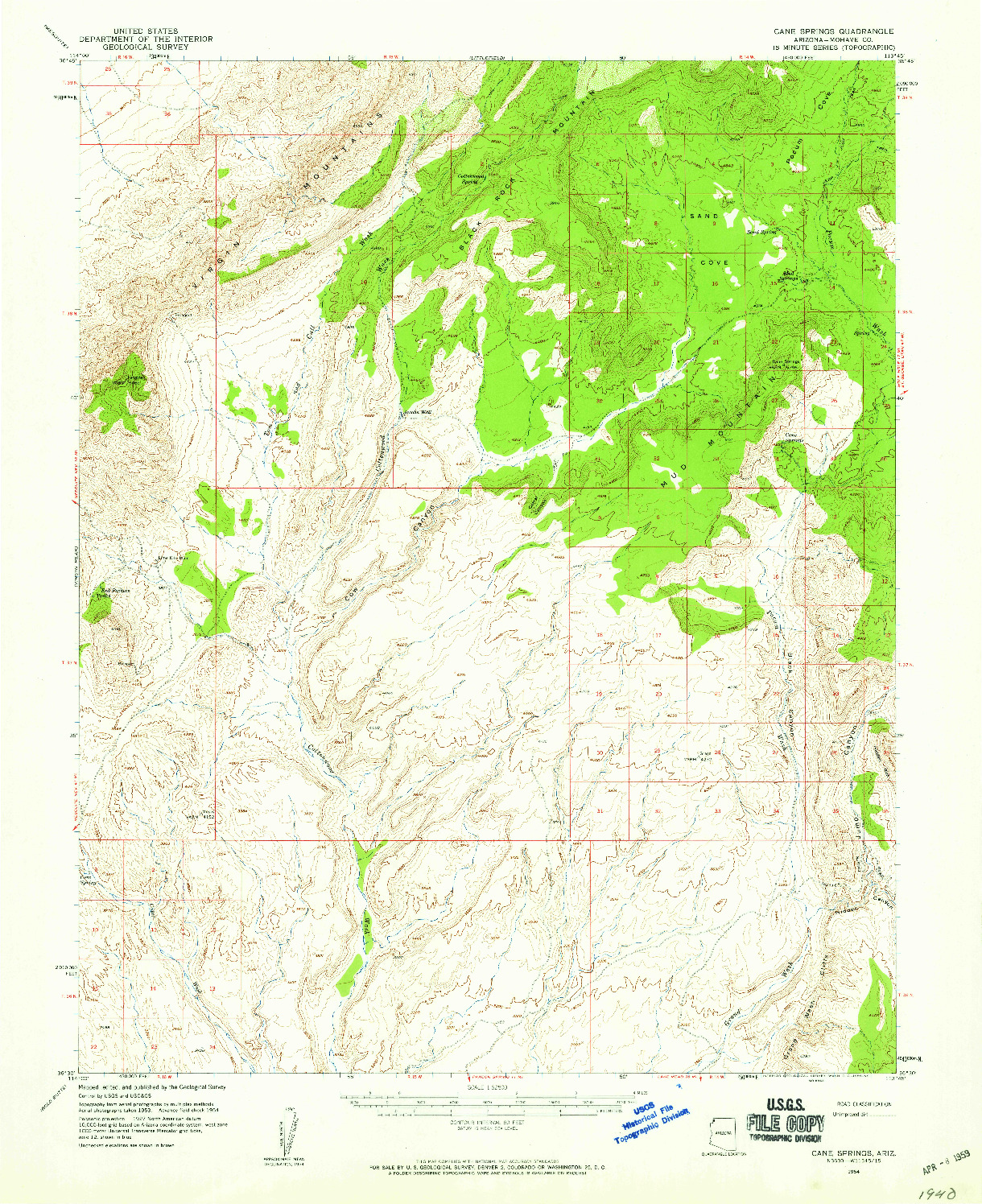 USGS 1:62500-SCALE QUADRANGLE FOR CANE SPRINGS, AZ 1954
