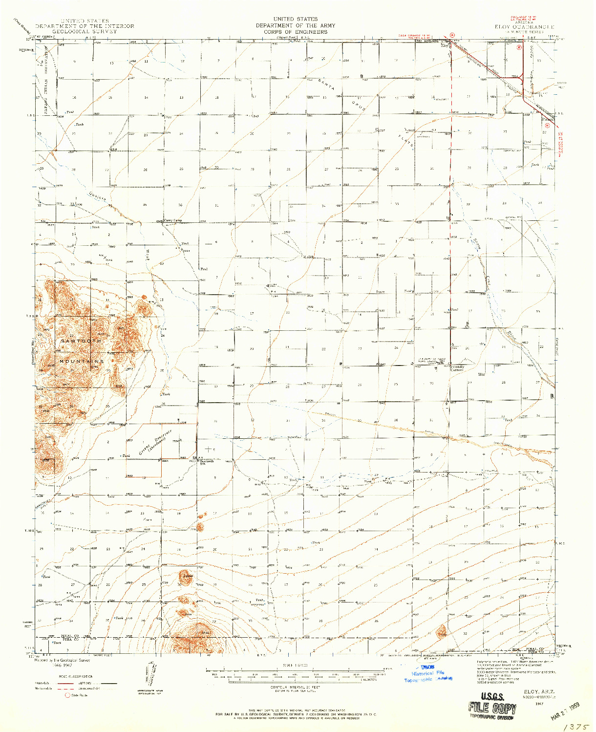 USGS 1:62500-SCALE QUADRANGLE FOR ELOY, AZ 1947