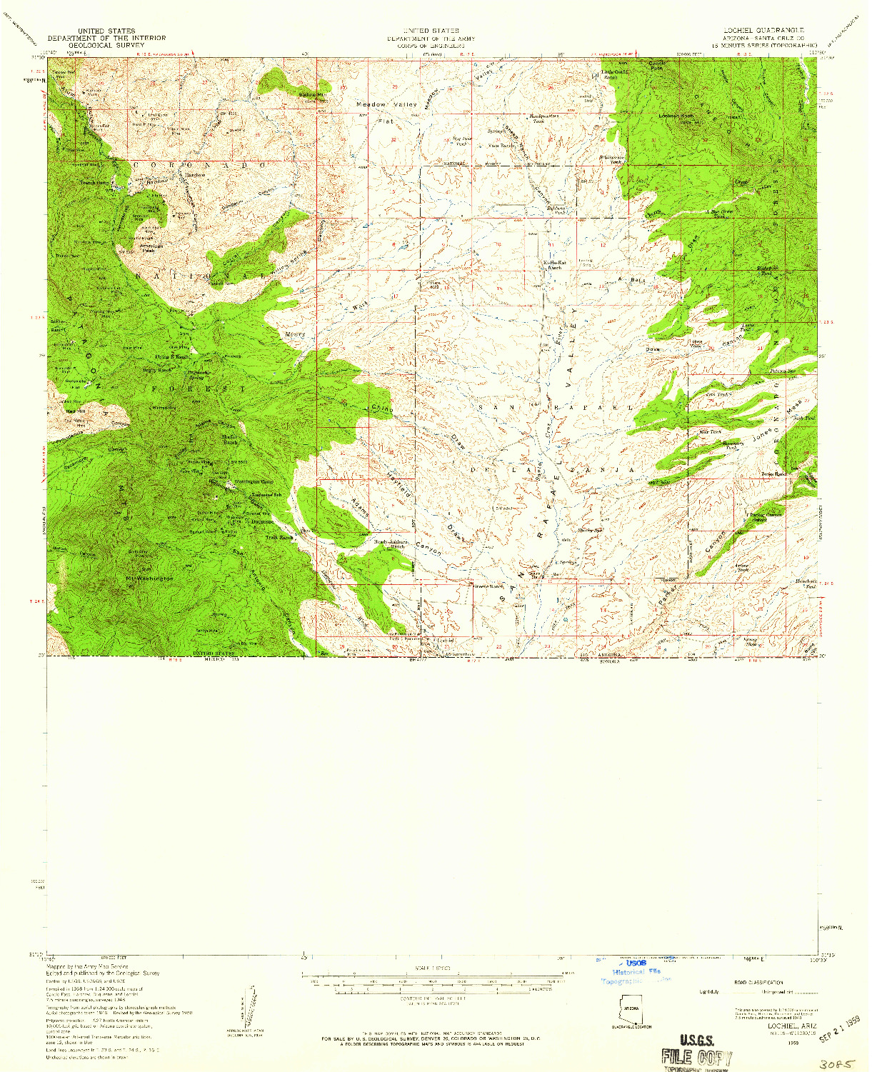 USGS 1:62500-SCALE QUADRANGLE FOR LOCHIEL, AZ 1958